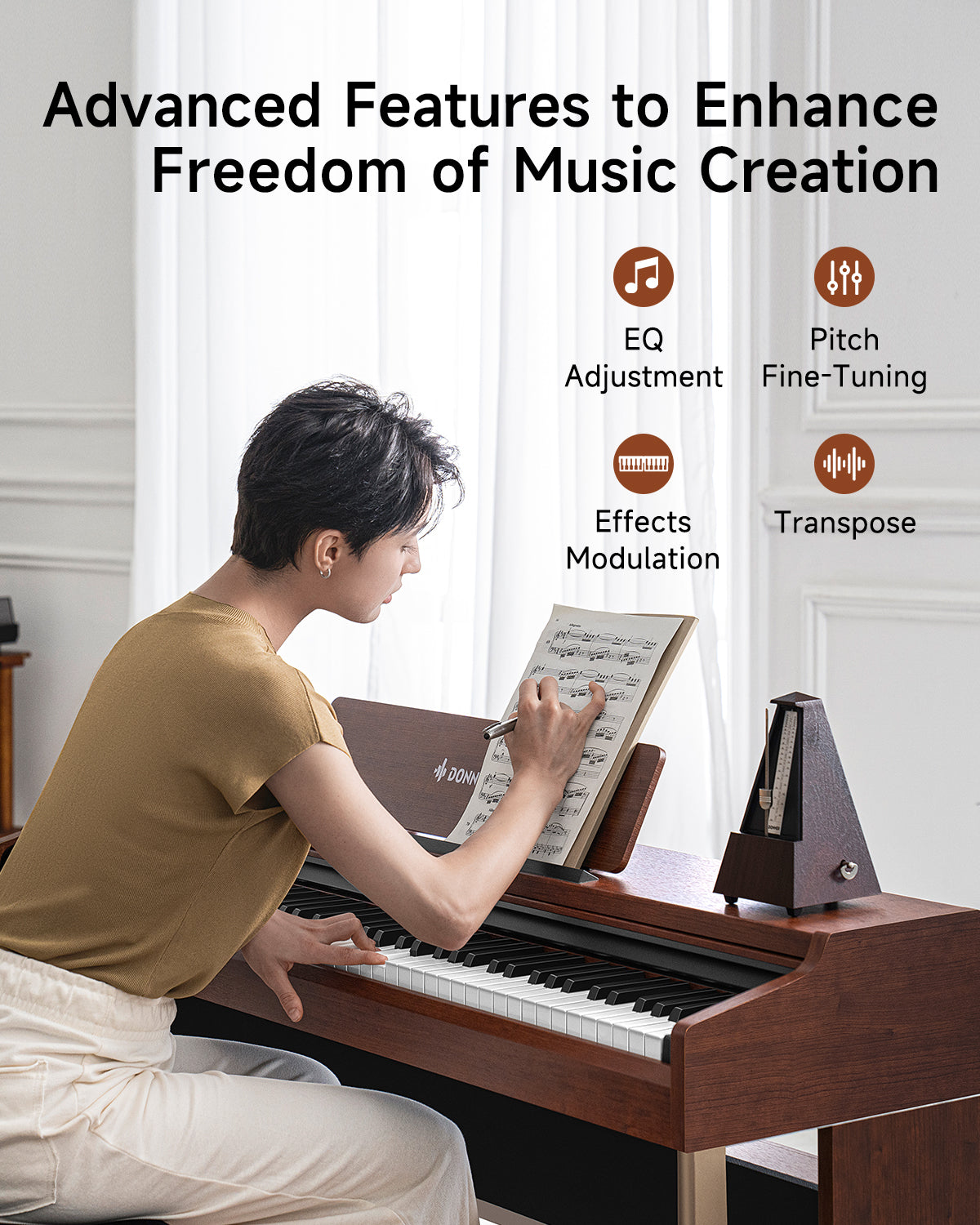 Donner DDP-200 PRO 88 Key Graded Hammer-Action Weighted Upright Digital Piano-Brown##