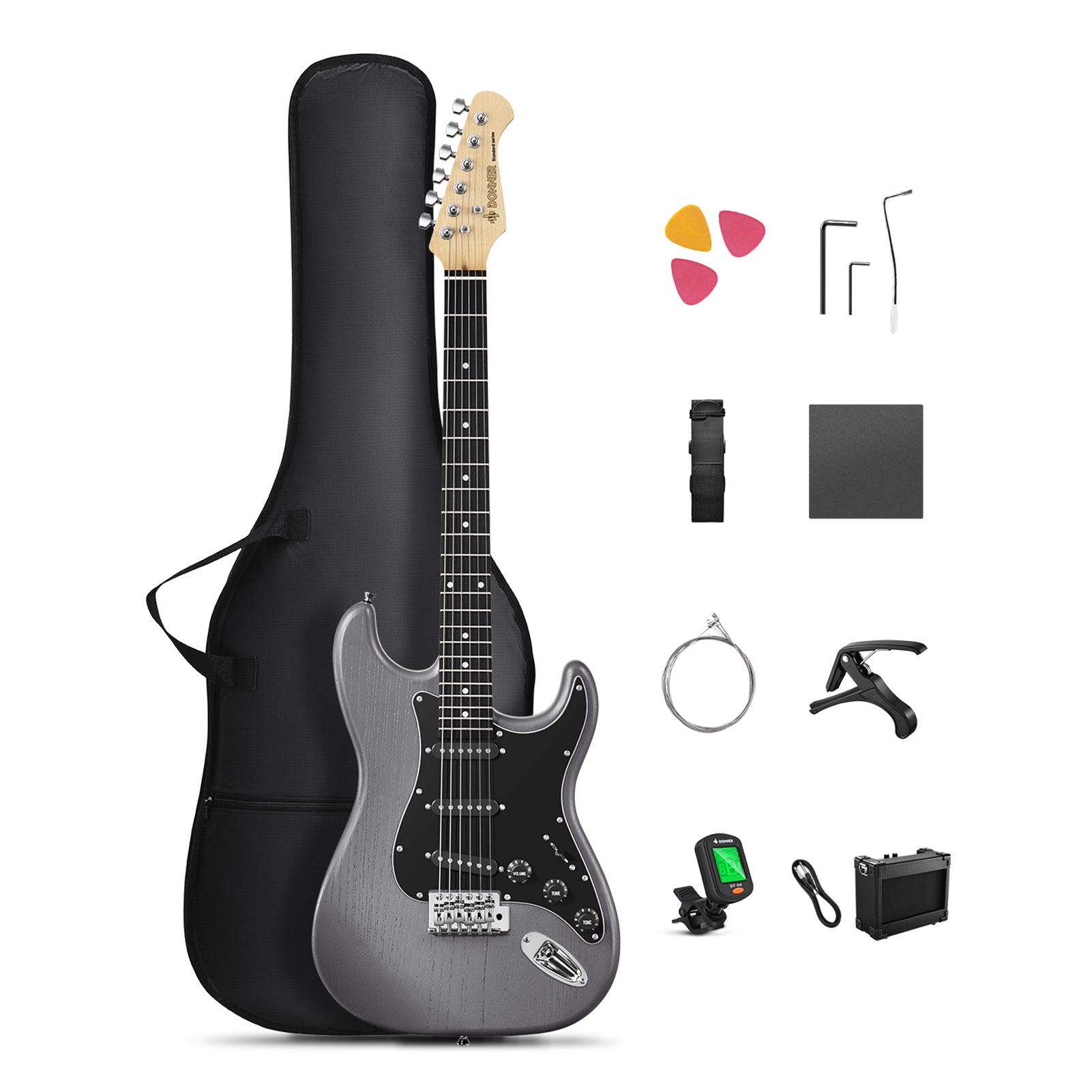 Donner DST-80 Sunburst Electric Guitar with Amplifier,Strap,String,Tuner,Cable,Capo and Pick-Black##