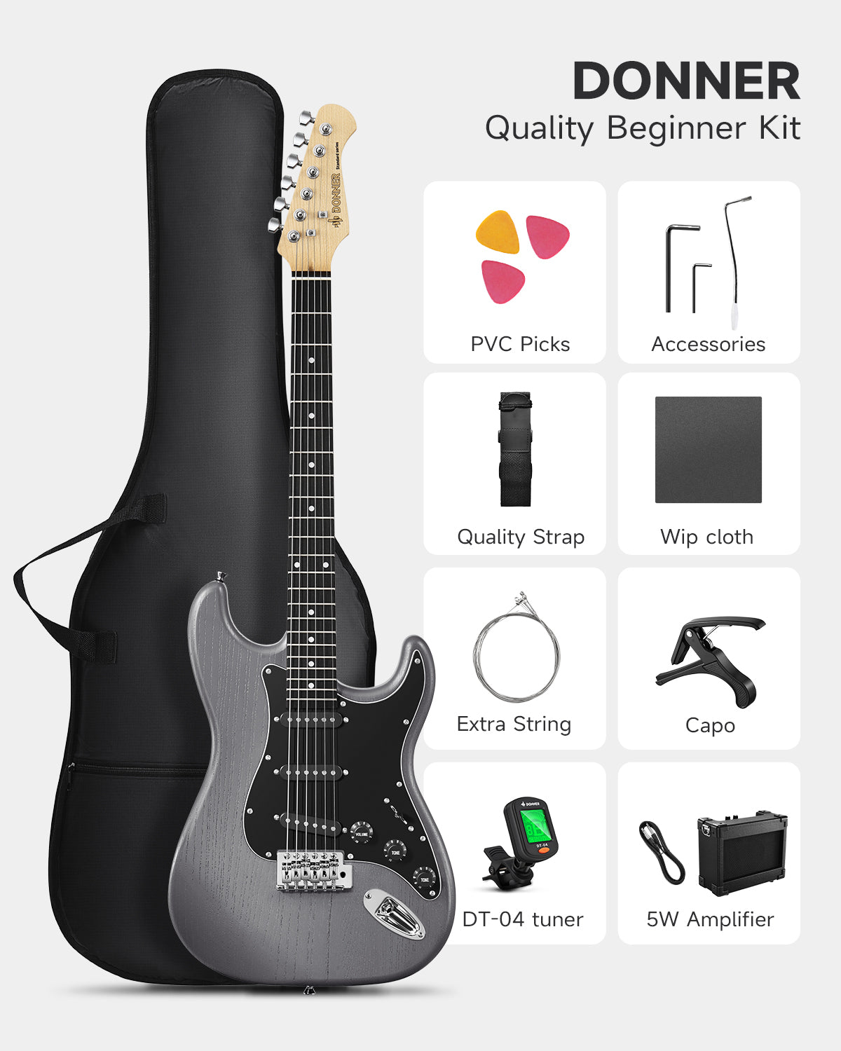 Donner DST-80 Sunburst Electric Guitar with Amplifier,Strap,String,Tuner,Cable,Capo and Pick-Black##