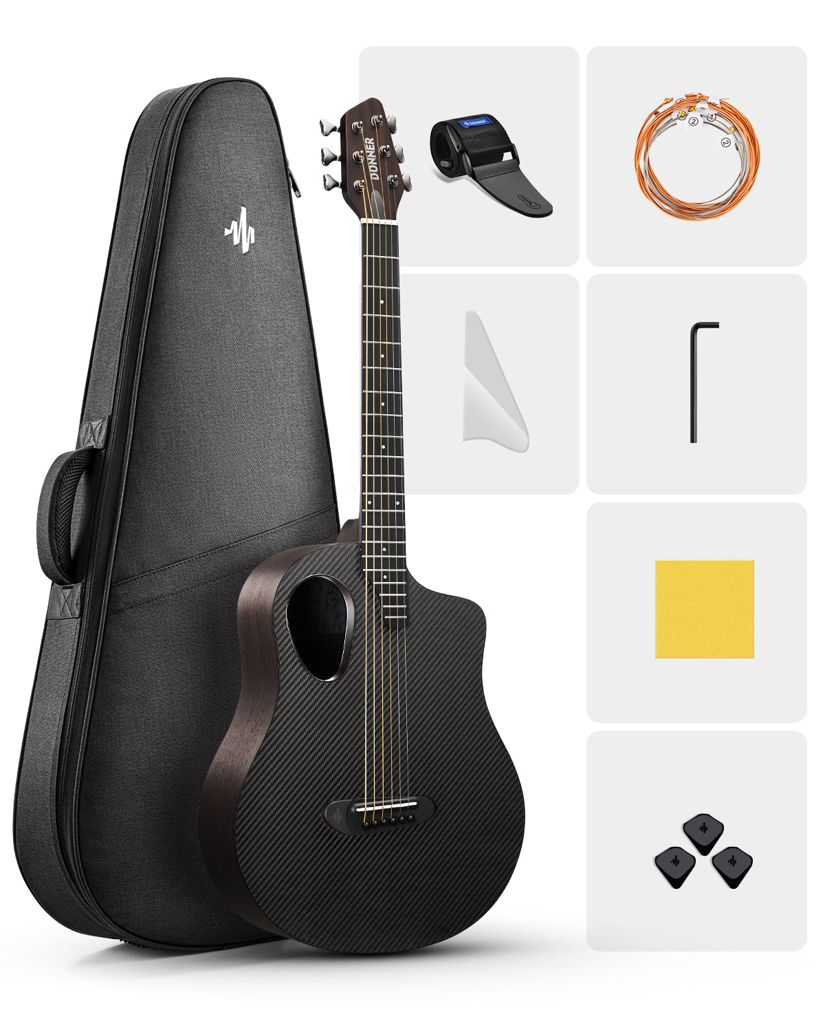 Donner RISING-G1 38" Carbon X Wood Acoustic Guitar-Black##