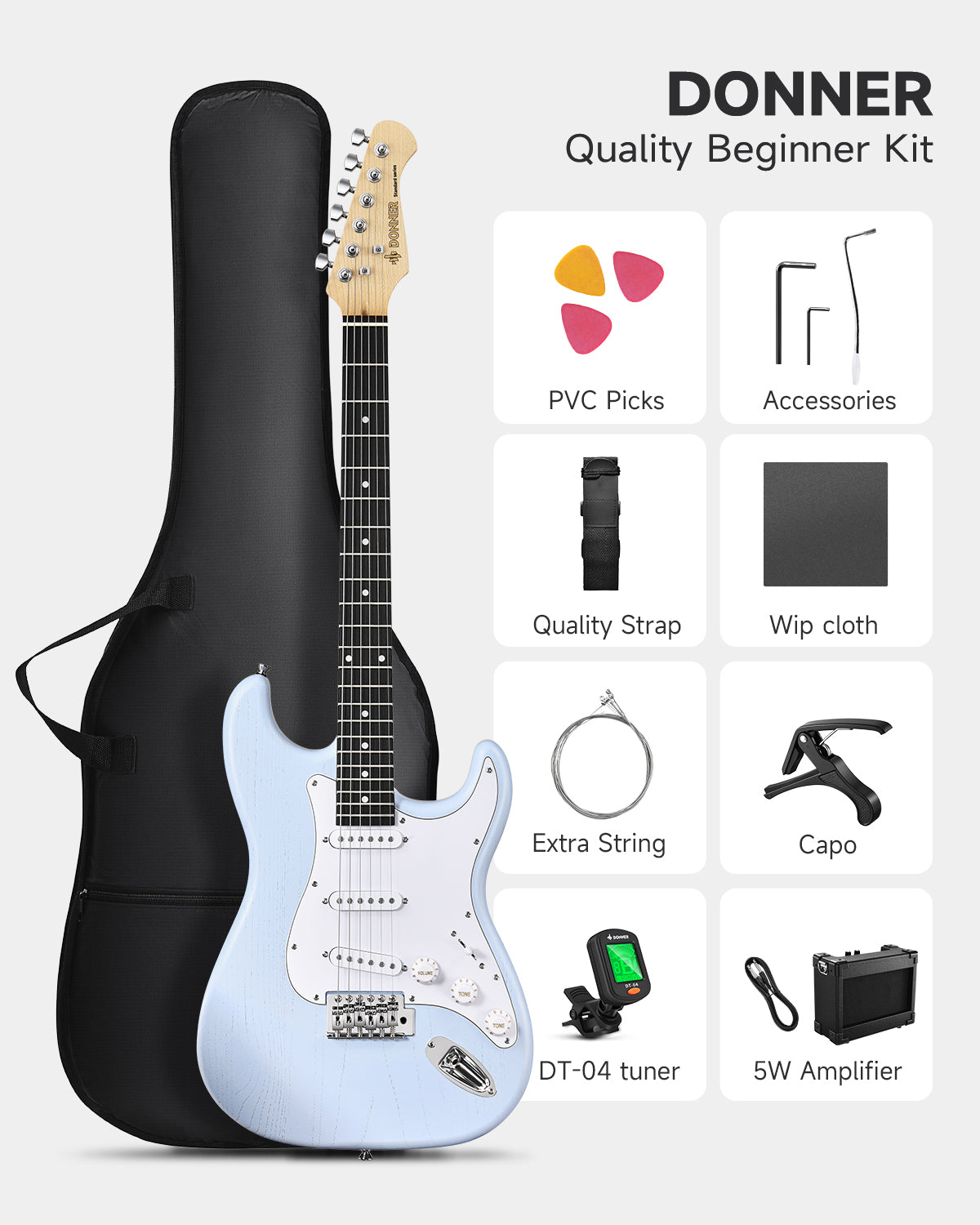 Donner DST-80 Sunburst Electric Guitar with Amplifier,Strap,String,Tuner,Cable,Capo and Pick-Blue##