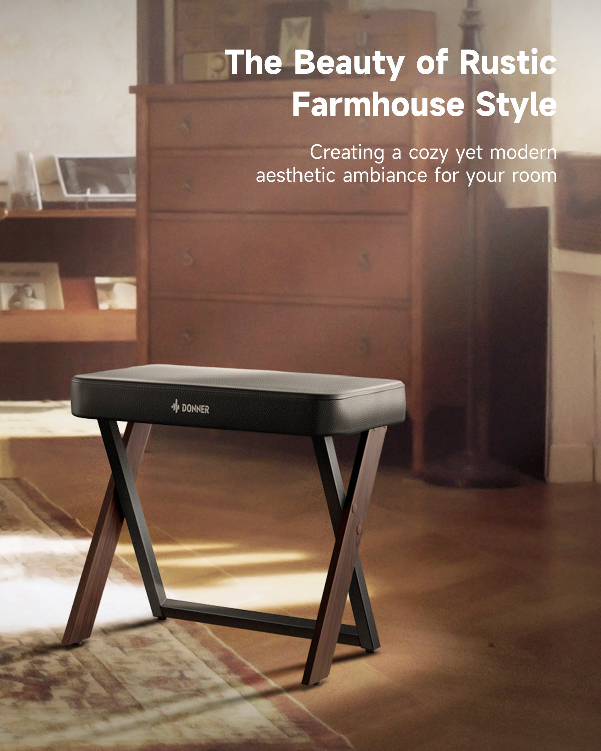 Donner DKB-300 Home Style Piano Bench-Walnut Wood color##