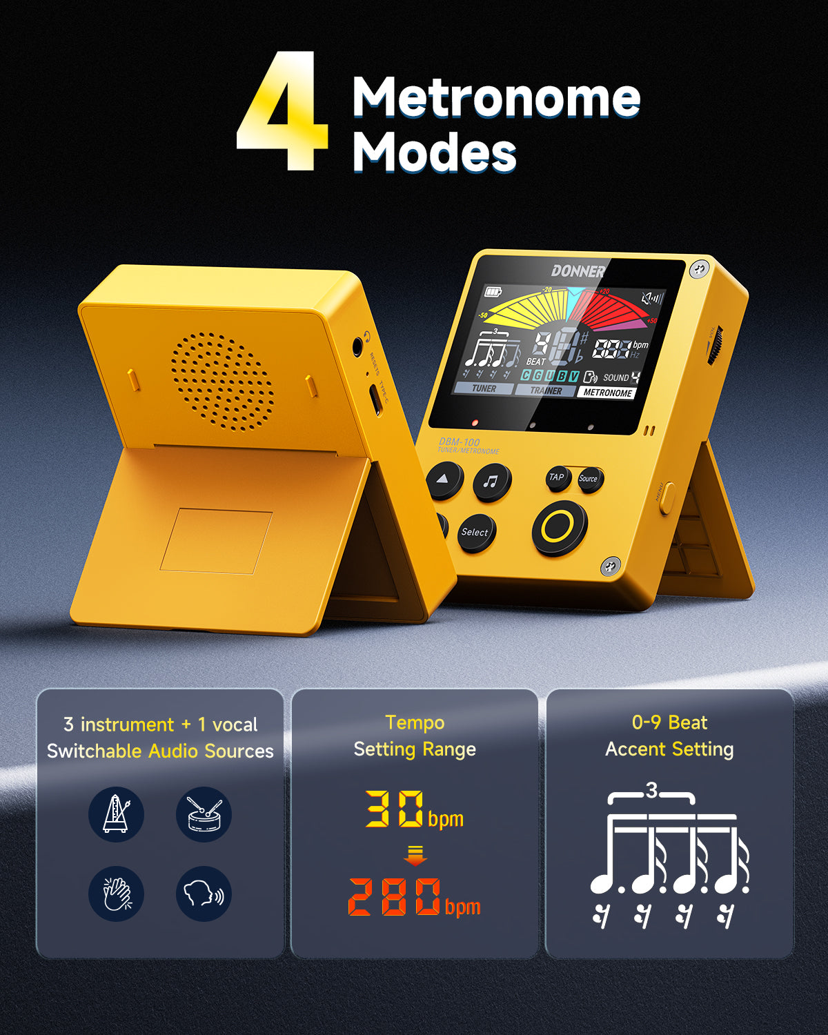 Donner DBM-100 Metronome-Yellow##