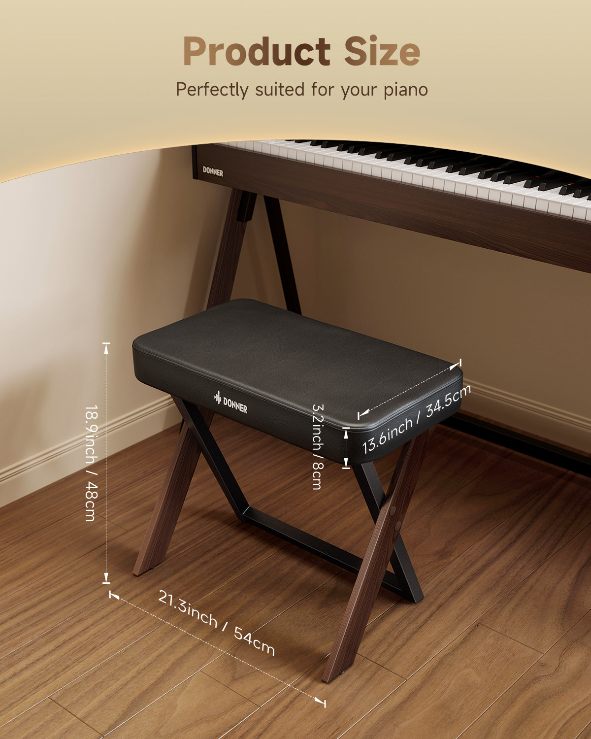Donner DKB-300 Home Style Piano Bench-Walnut Wood color##
