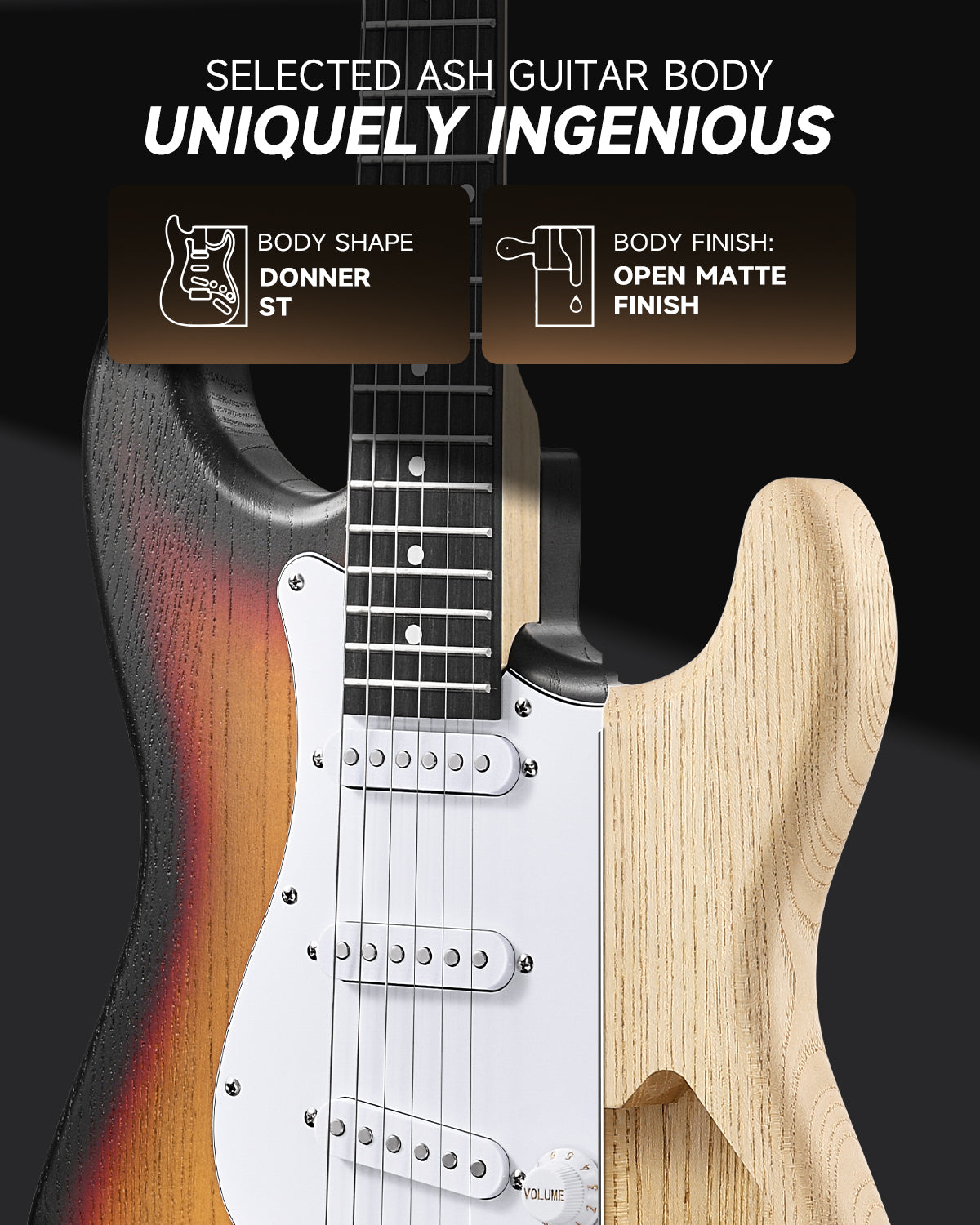 Donner DST-80 Sunburst Electric Guitar with Amplifier,Strap,String,Tuner,Cable,Capo and Pick-Sunburst##
