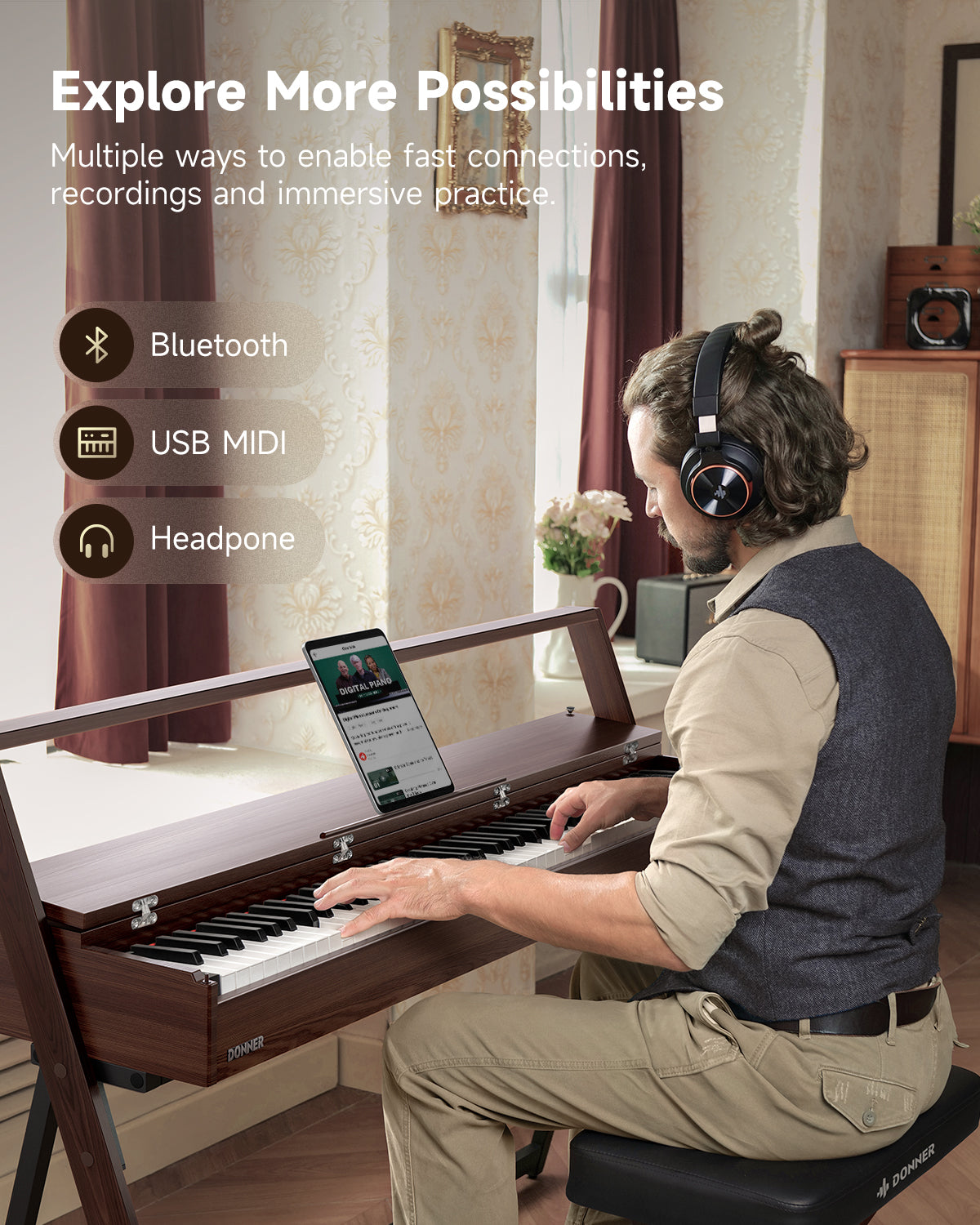 Donner OURA™ R300 88-key home digital piano Light Wood/Walnut-Walnut##