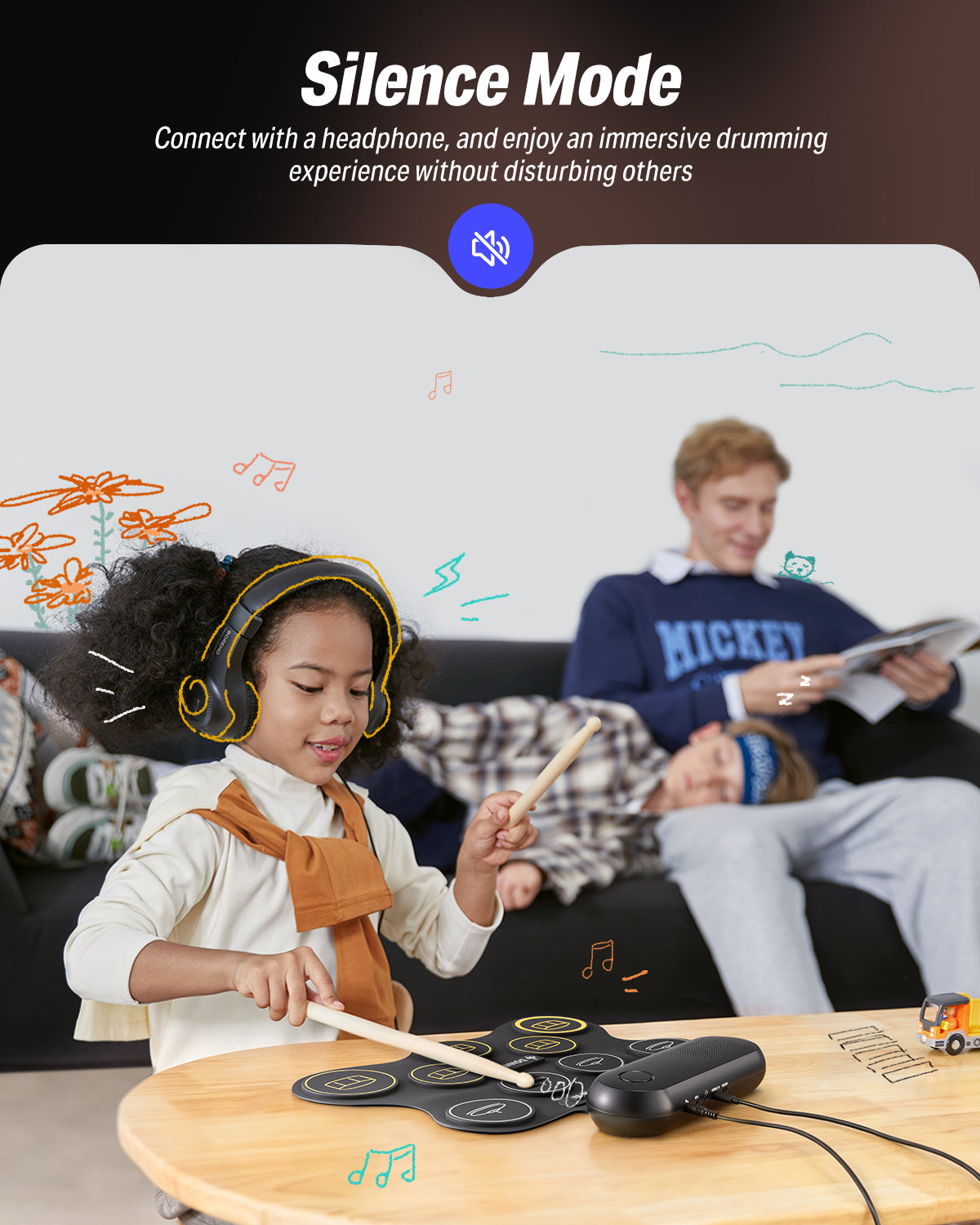 Donner Electric Drum Set for Kids, 9 Pads Roll-Up Electronic Drum, DED-20Q
3W Built-in Speaker, Recording, 10 Demo Songs, 10 Rhythms, 16 Speed Grades, 0.48KG Lightweight, Portable, Type-C Port