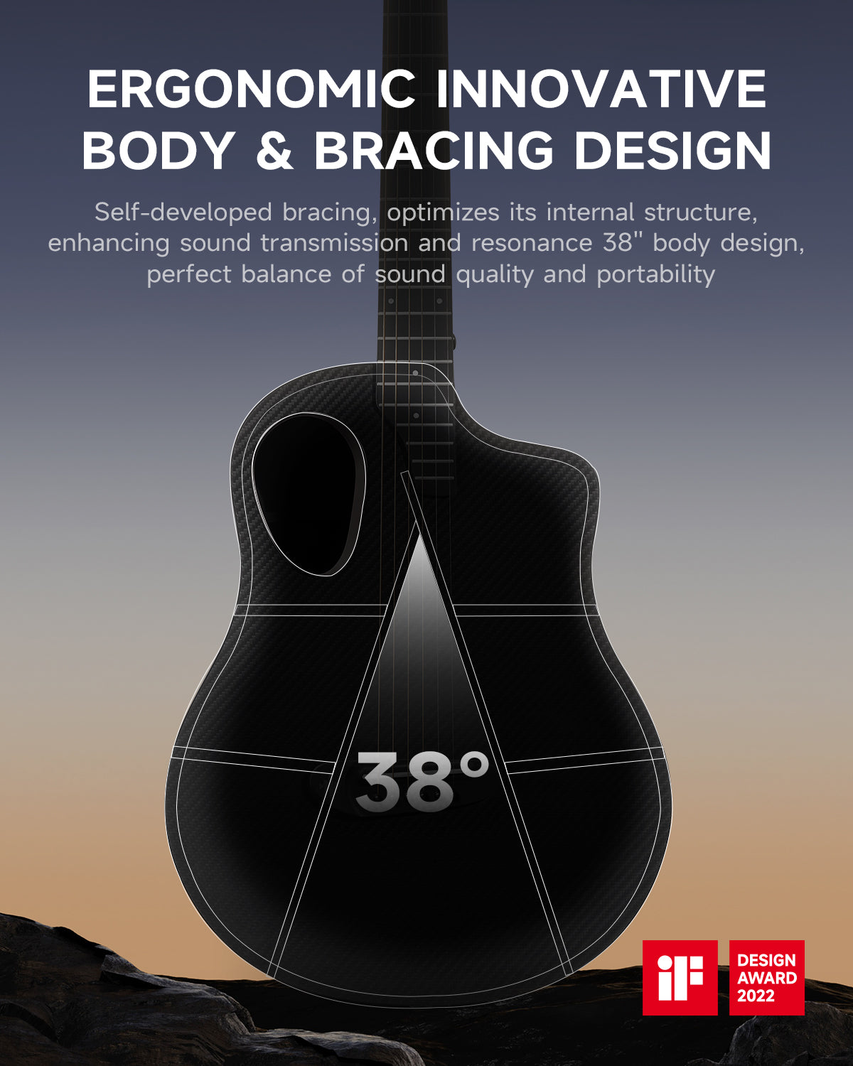 Donner RISING-G1 38" Carbon X Wood Acoustic Guitar-Black##