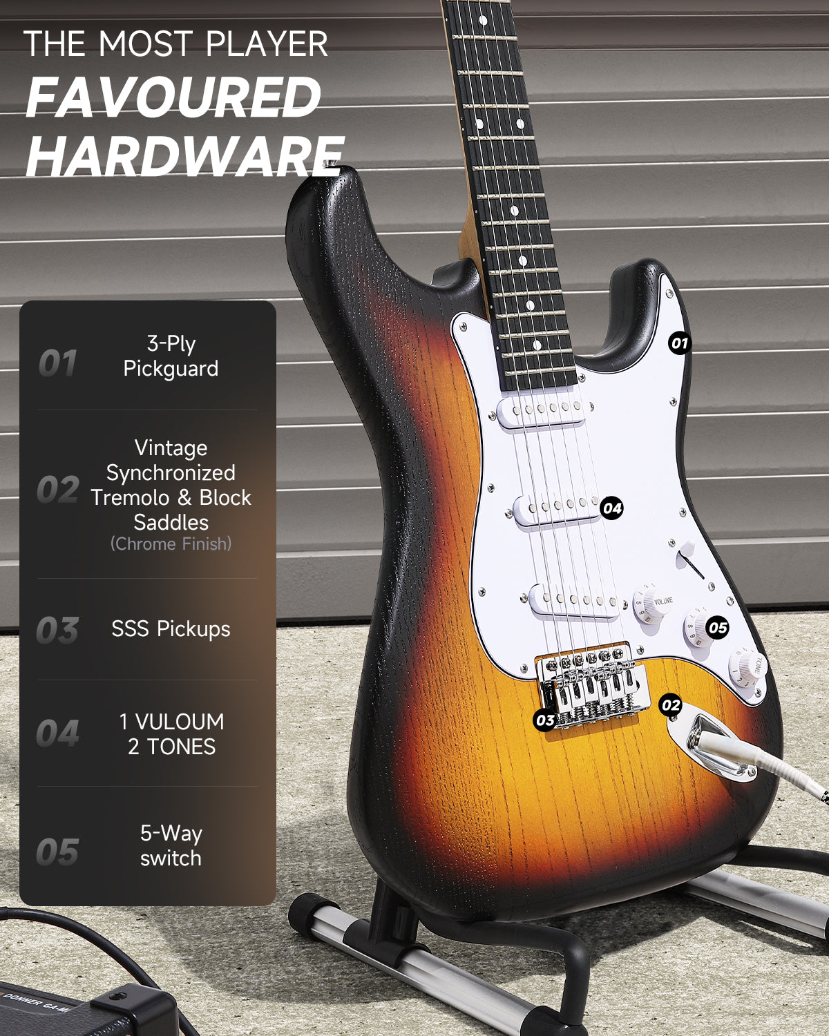 Donner DST-80 Sunburst Electric Guitar with Amplifier,Strap,String,Tuner,Cable,Capo and Pick-Sunburst##