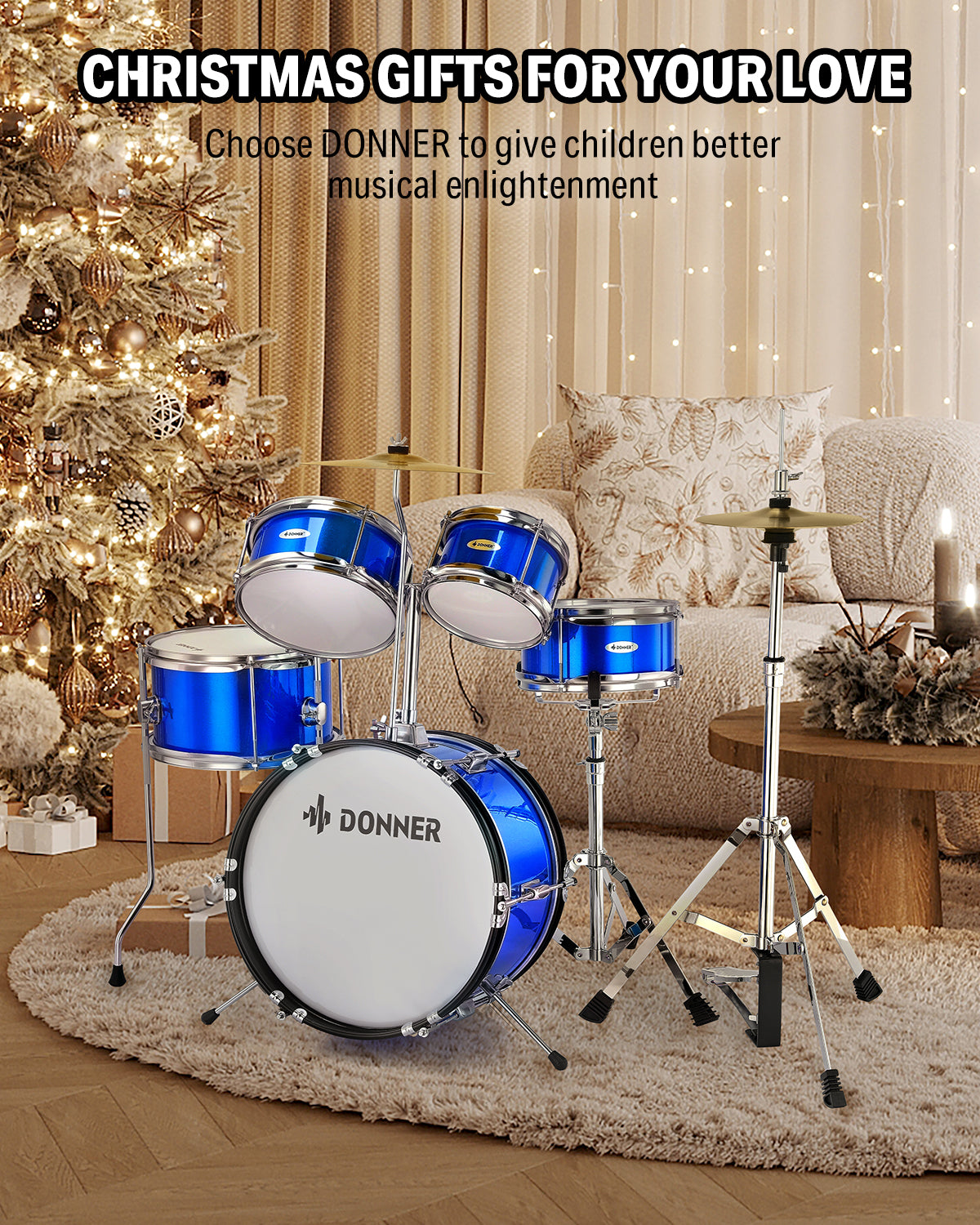 Donner Kids Drum Sets for Beginners,14 inch 5-Piece Junior Drum Kit, with Adjustable Throne, Cymbal, Hi-Hat, Pedal & Drumstick