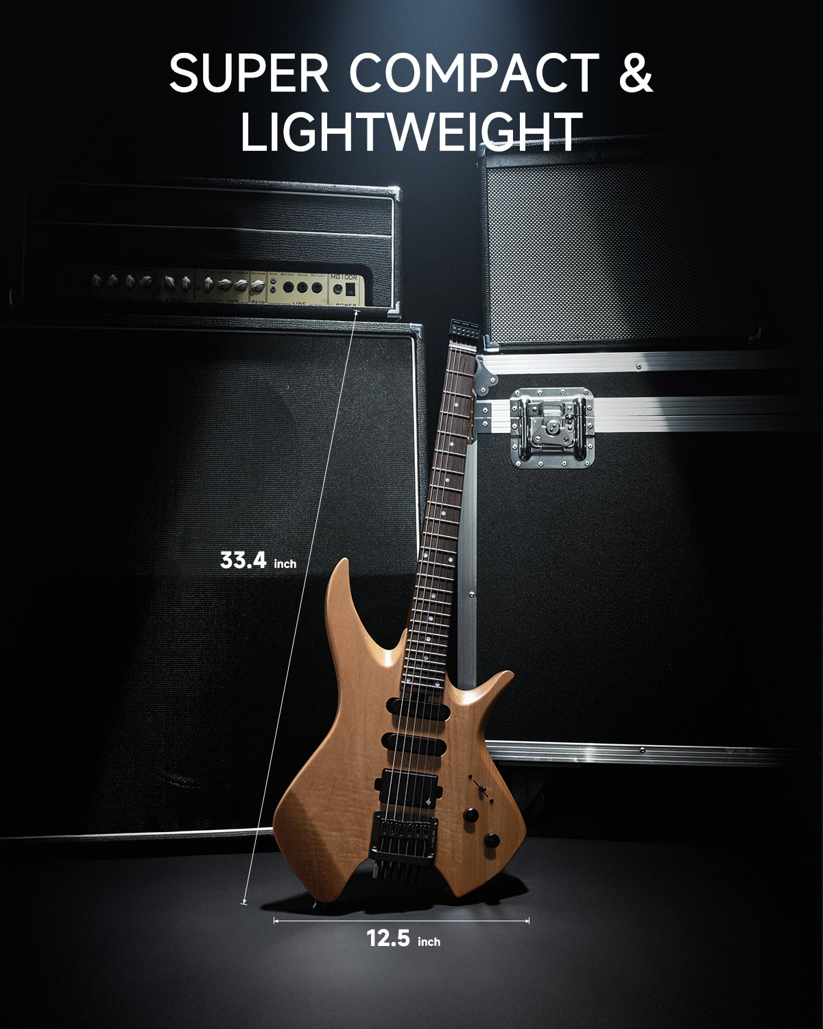 Donner NHL-500 Headless Electric Guitar-Wooden Nature##