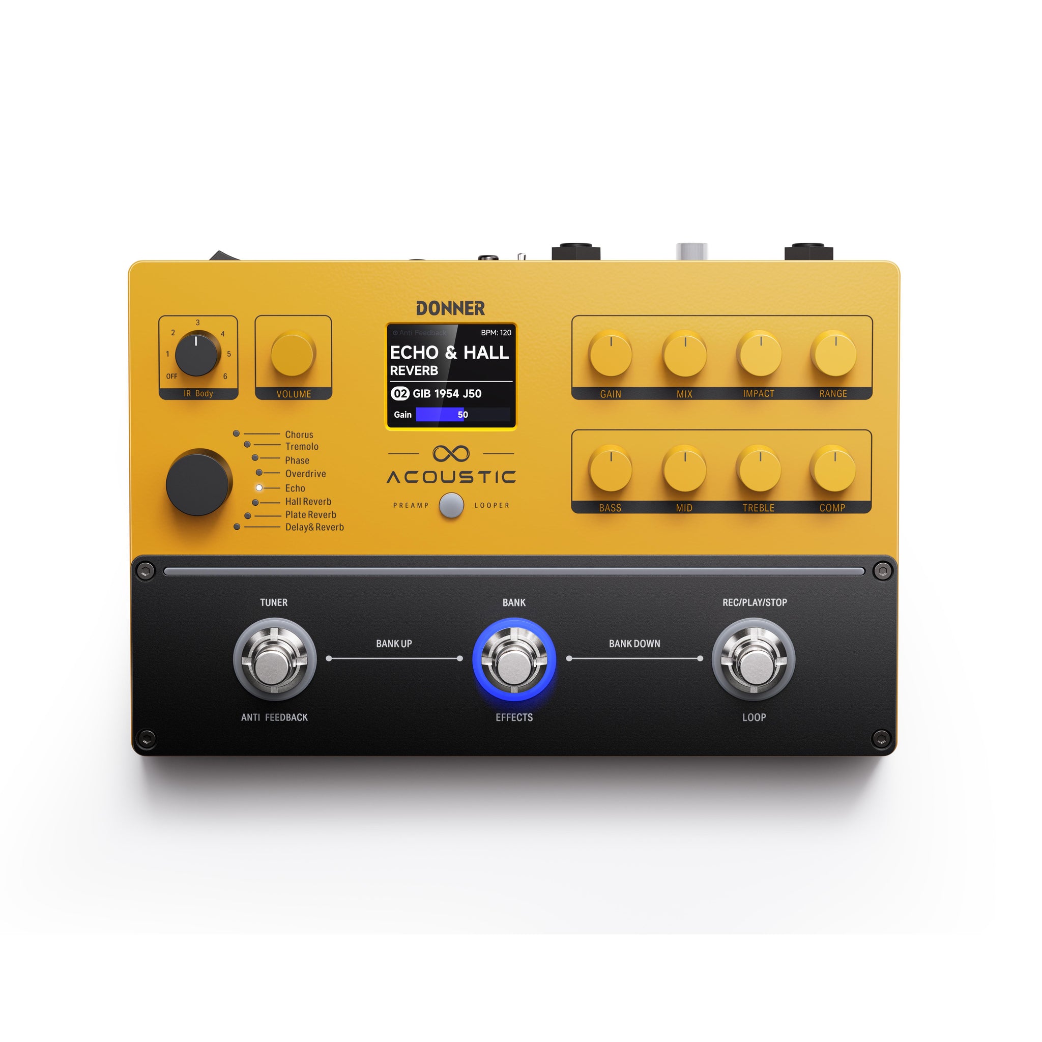 anti feedback pedal APL Acoustic Guitar Multi-Effect Pedal Donner
