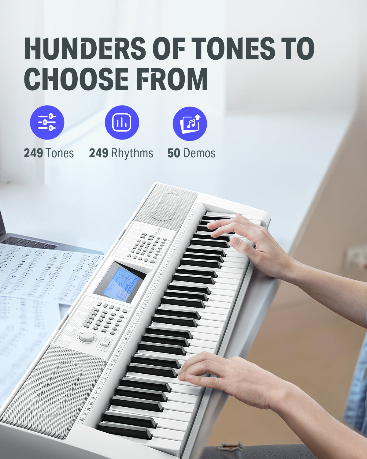 Donner DEK-610S 61 Key Electronic Keyboard Set with Stand/Stool/Microphone-White##