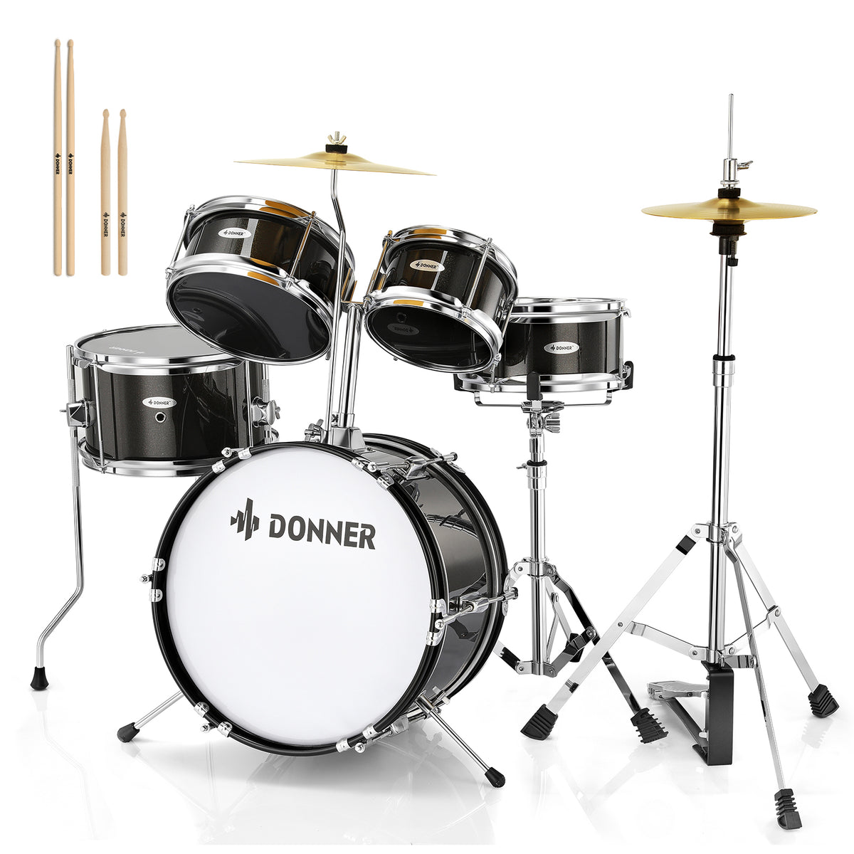 Donner Kids Drum Sets for Beginners,14 inch 5-Piece Junior Drum Kit, with Adjustable Throne, Cymbal, Hi-Hat, Pedal & Drumstick