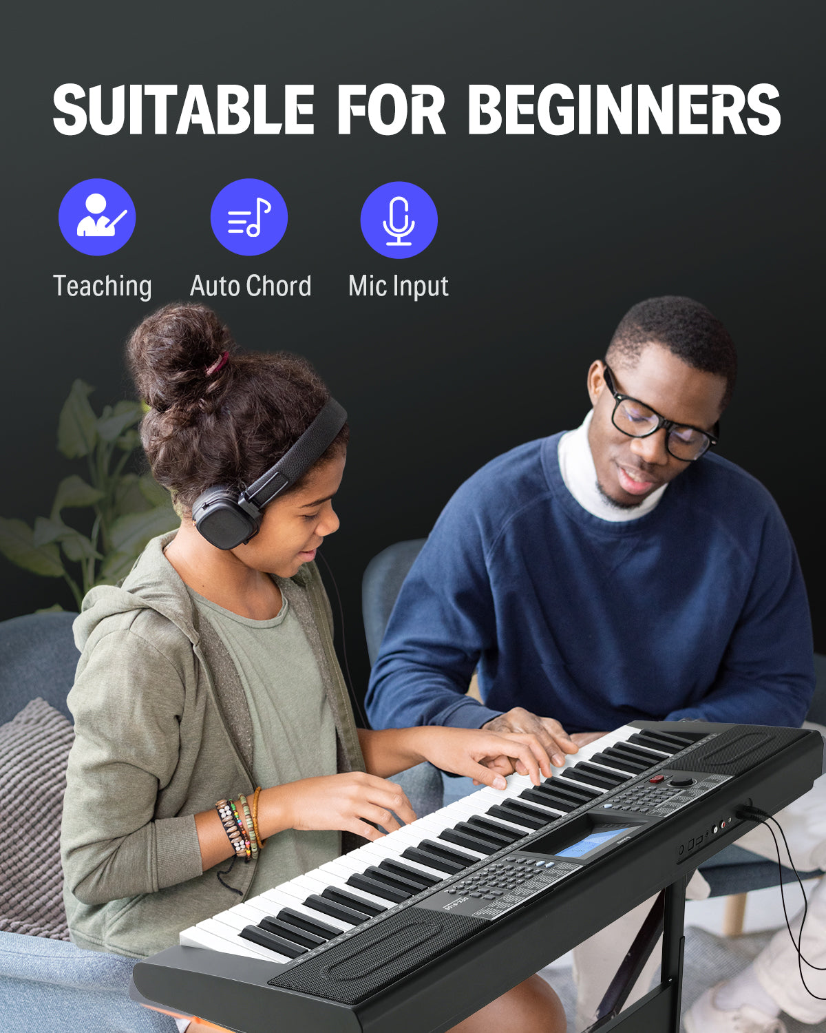 Donner DEK-610S 61 Key Electronic Keyboard Set with Stand/Stool/Microphone-Black##