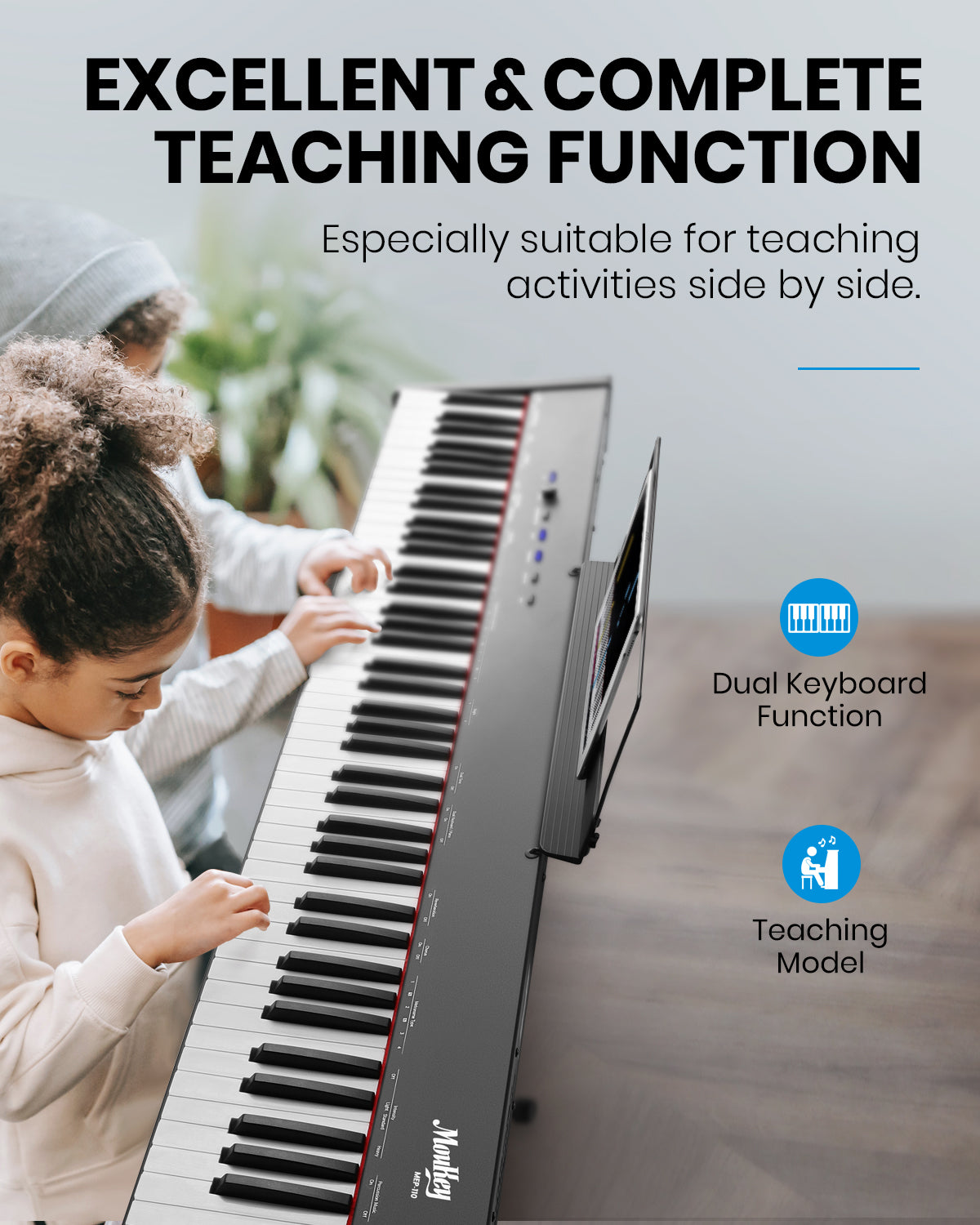 Moukey MEP-110 Beginner Digital Piano 88 Key Full-Size Semi-Weighted Electric Keyboard, Stand