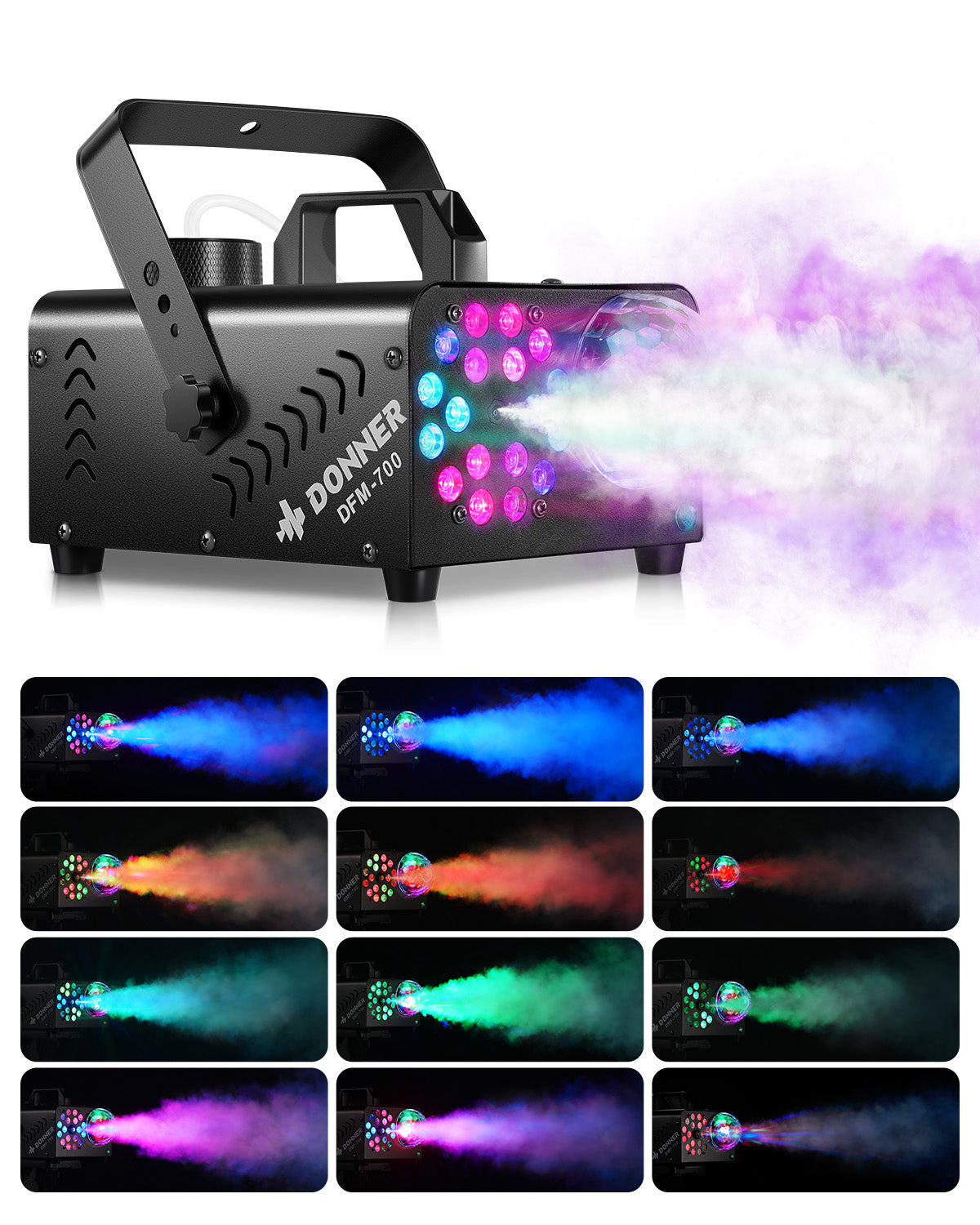 Donner Fog Machine with Disco Ball, 1000W, 4000 CFM, 18 RGB LED Lights Halloween Smoke Machine for Party, DFM-700