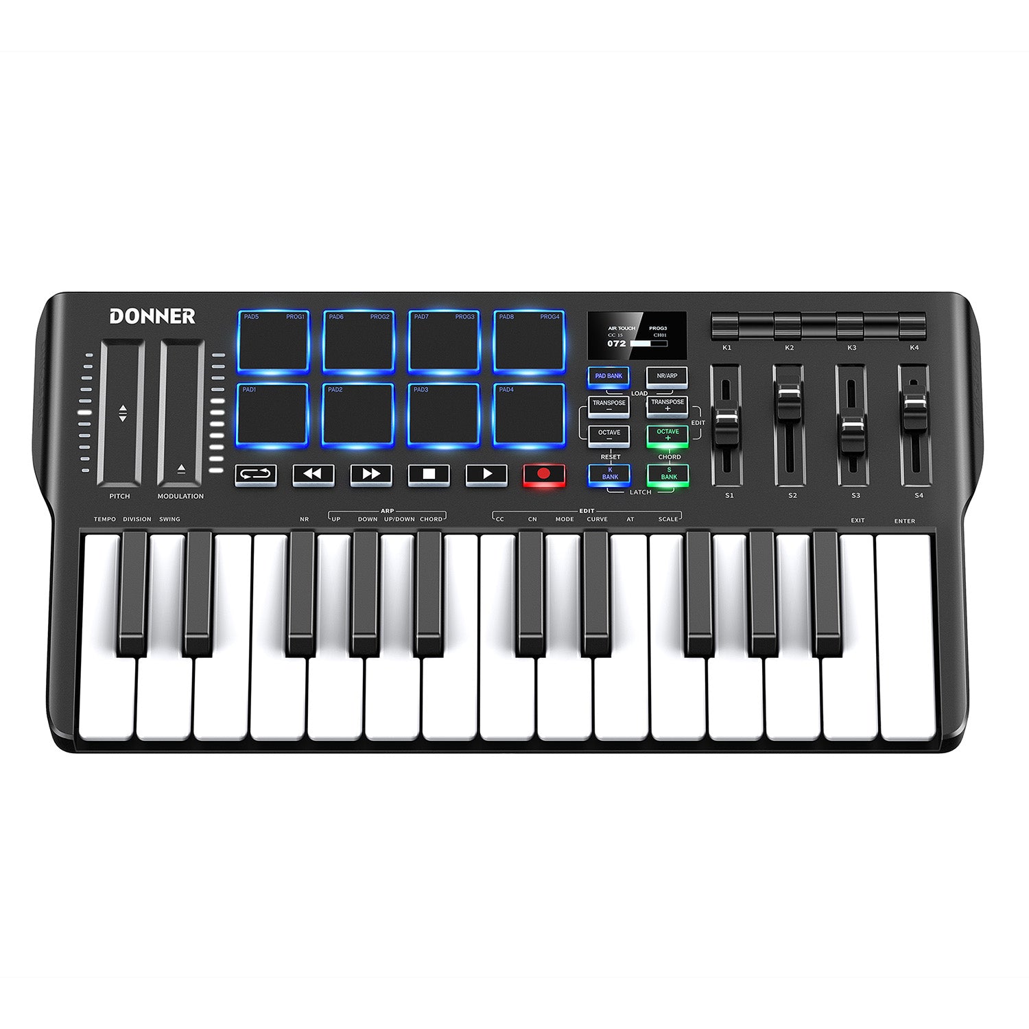 Donner DMK-25 PRO MIDI Keyboard Controller with Personalized Touch Bar, Free Music Production Software/Free 40 Courses-Black/White##
