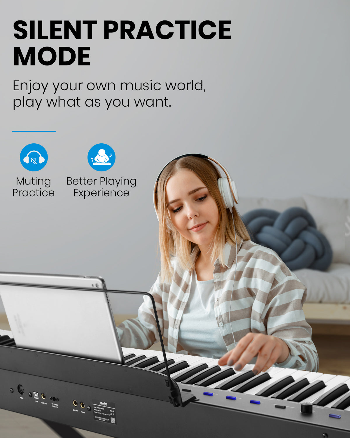 Moukey MEP-110 Beginner Digital Piano 88 Key Full-Size Semi-Weighted Electric Keyboard, Stand