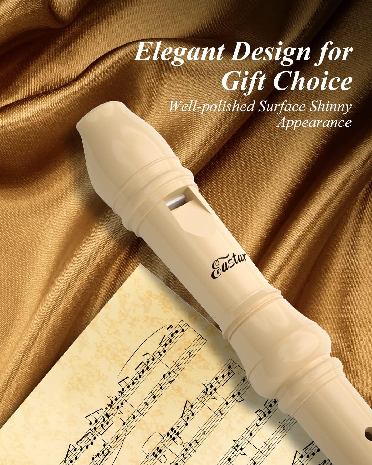 Eastar Soprano Recorder Instrument for Kids Beginner, Baroque Fingering C Key Recorder Instrument 3 Piece with Cleaning Kit, Thumb Rest, Cotton Bag, Fingering Chart,School-Approved-Natural##