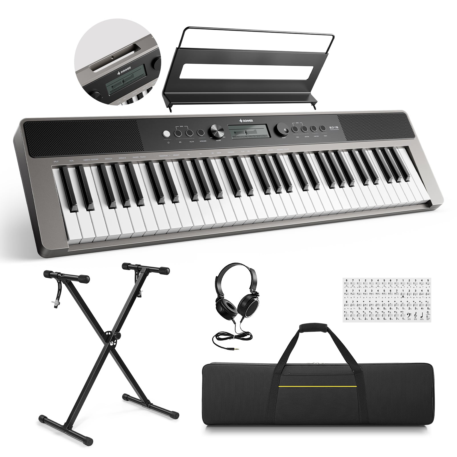 DONNER SD-15 61-Key Electronic Keyboard Set Gray