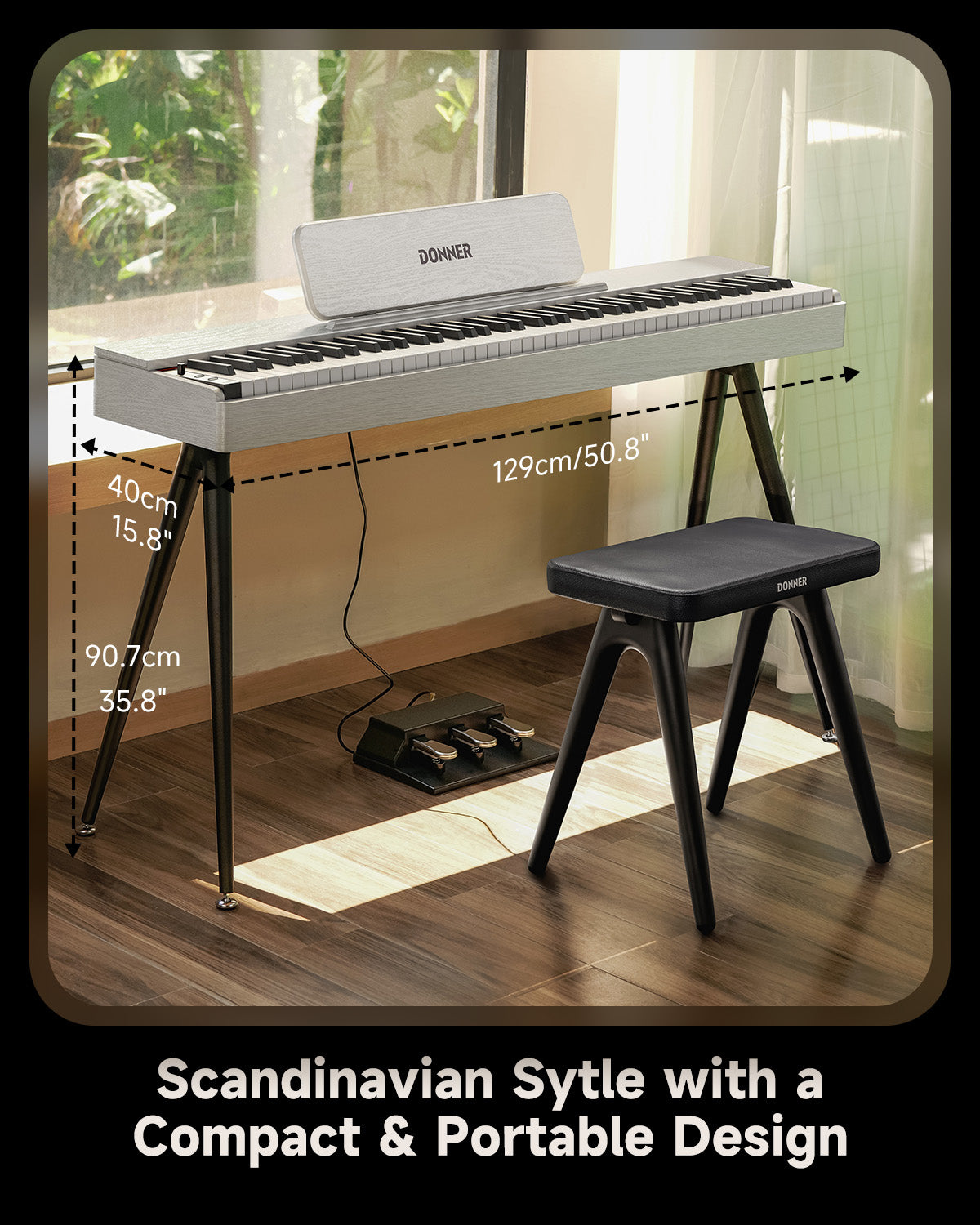 Donner OURA™ S100 88-Key Graded Hammer Weighted Digital Piano-White##