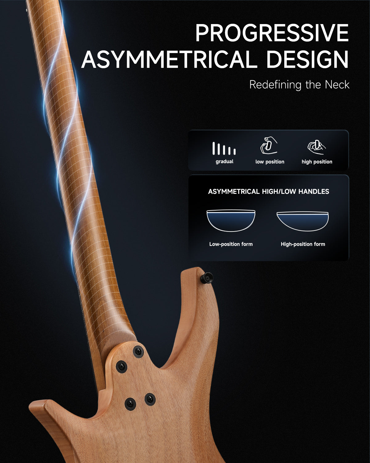 Donner NHL-500 Headless Electric Guitar-Wooden Nature##