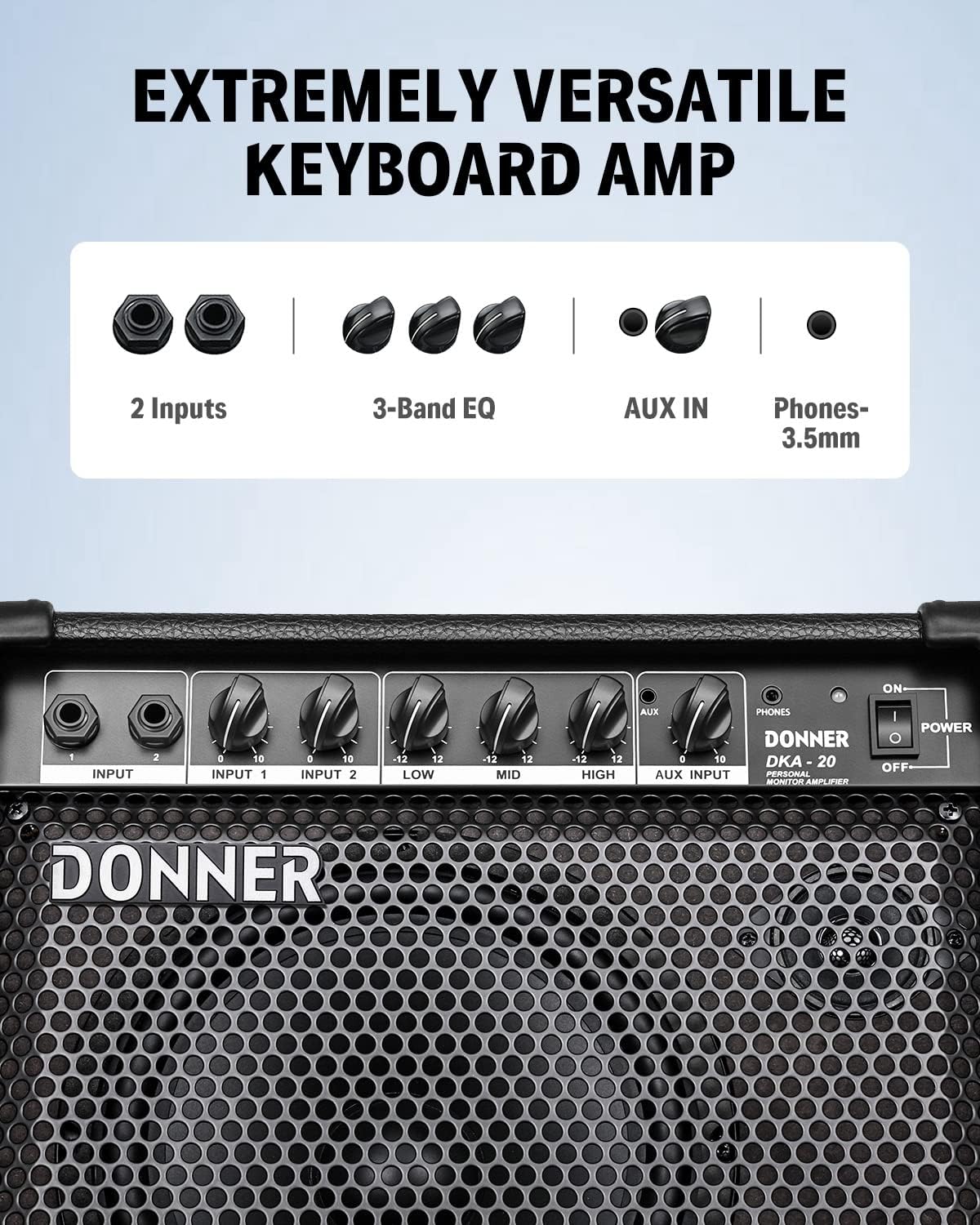 Donner DKA-20 20 Watt Amplifier for Keyboard and Bass and Guitar and Electronic Drum and Speaker
