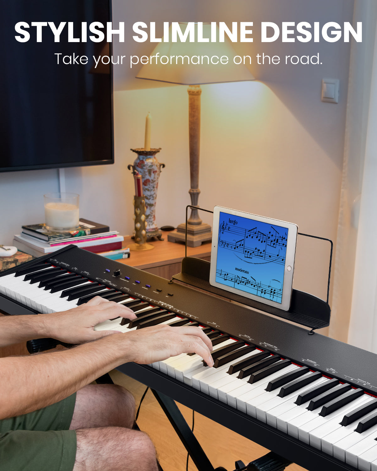 Moukey MEP-110 Beginner Digital Piano 88 Key Full-Size Semi-Weighted Electric Keyboard, Stand