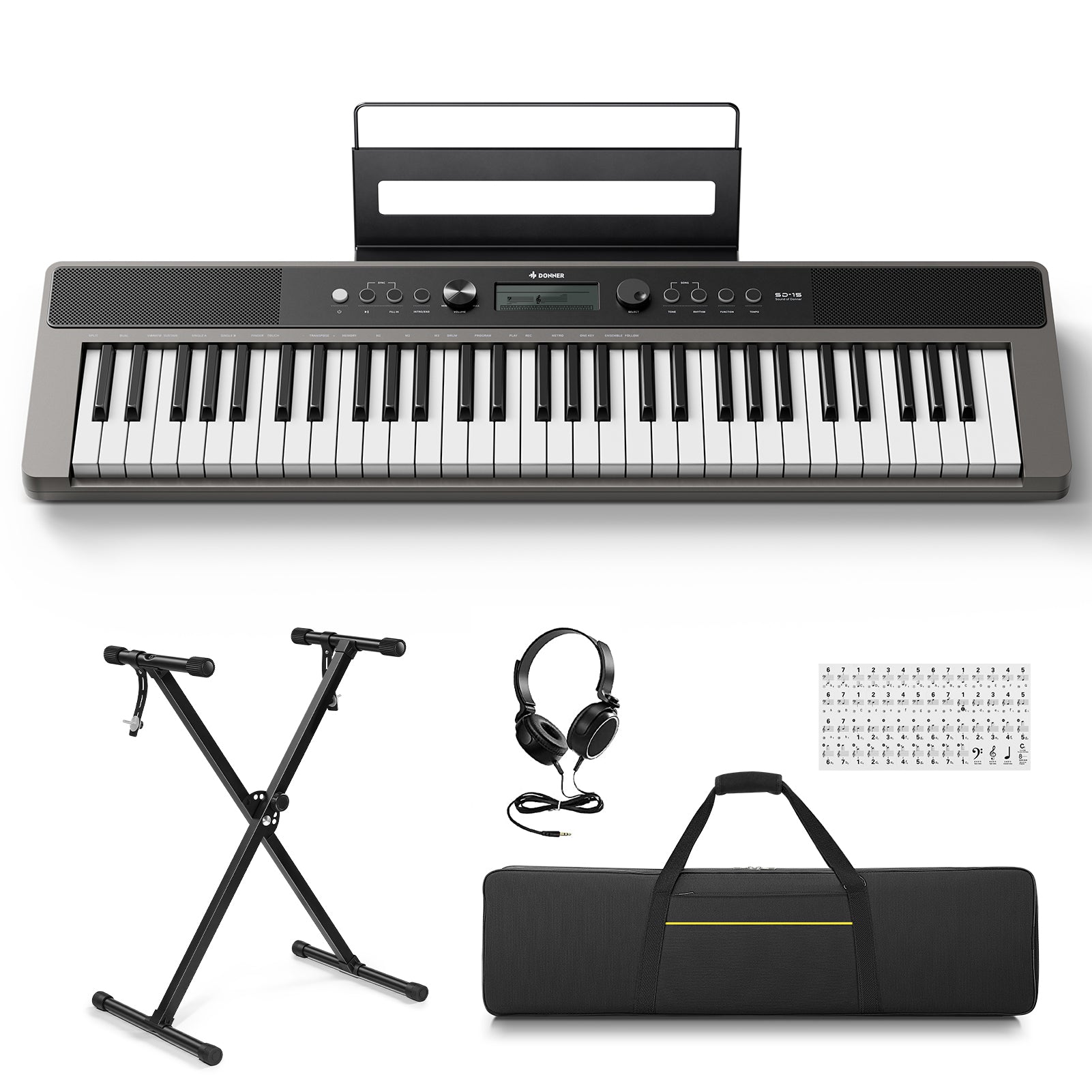 DONNER SD-15 61-Key Electronic Keyboard Set Gray