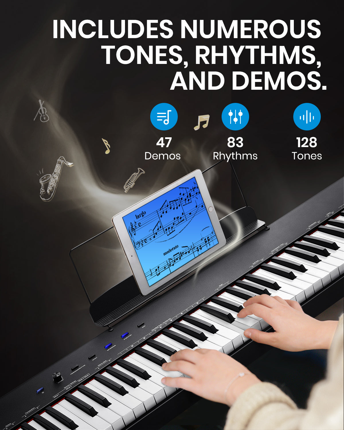 Moukey MEP-110 Beginner Digital Piano 88 Key Full-Size Semi-Weighted Electric Keyboard, Stand