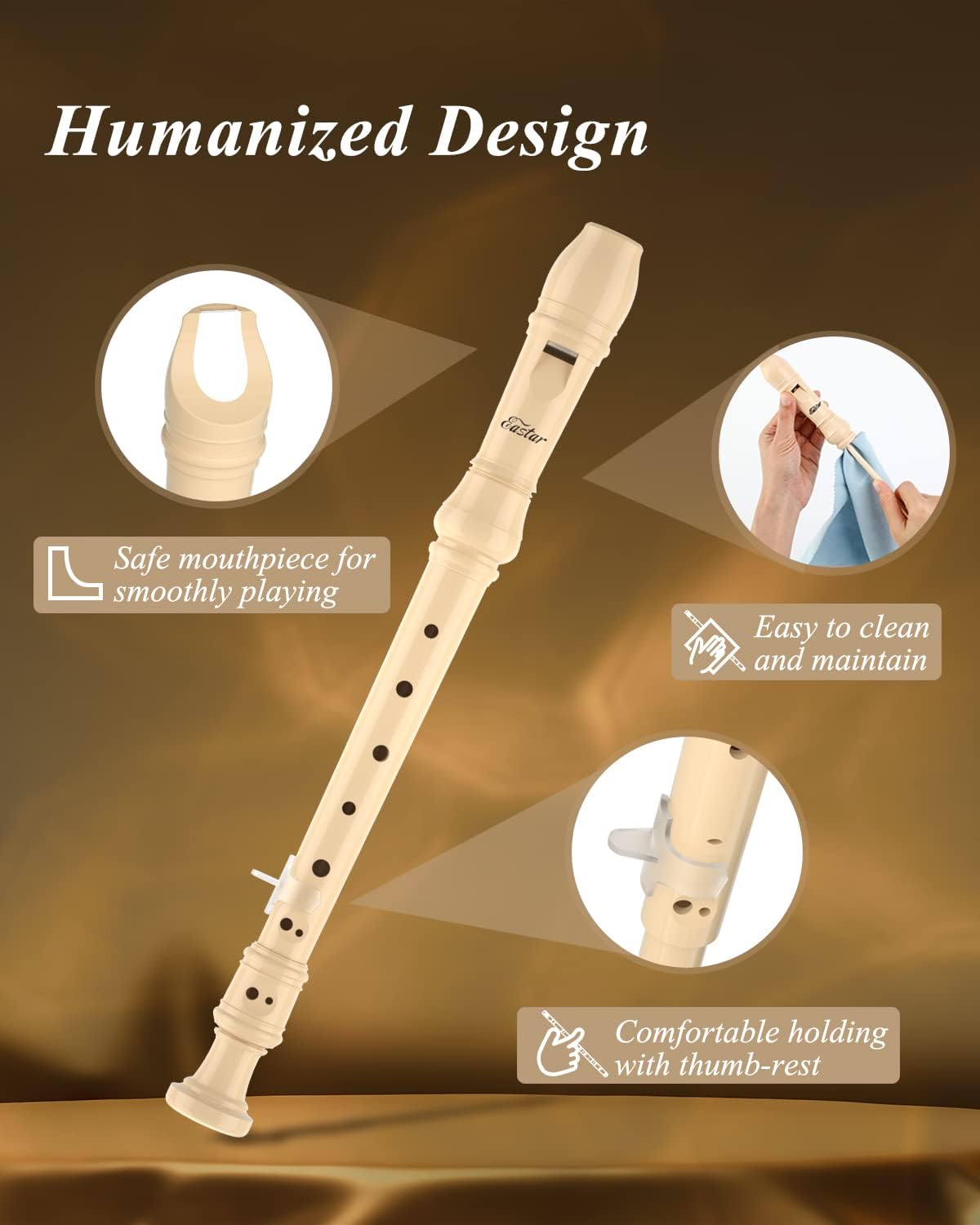Eastar Soprano Recorder Instrument for Kids Beginner, Baroque Fingering C Key Recorder Instrument 3 Piece with Cleaning Kit, Thumb Rest, Cotton Bag, Fingering Chart,School-Approved-Natural##