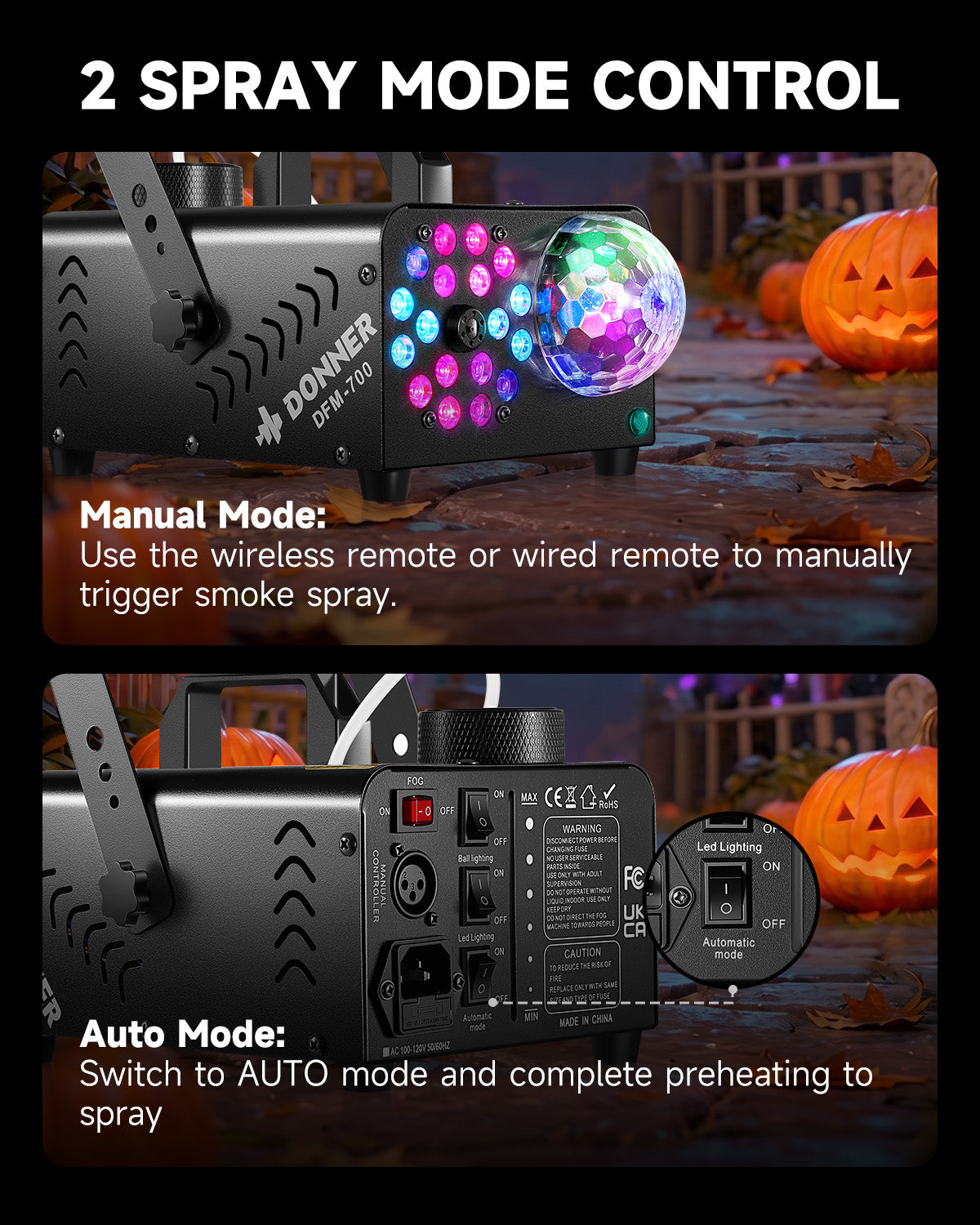 Donner Fog Machine with Disco Ball, 1000W, 4000 CFM, 18 RGB LED Lights Halloween Smoke Machine for Party, DFM-700