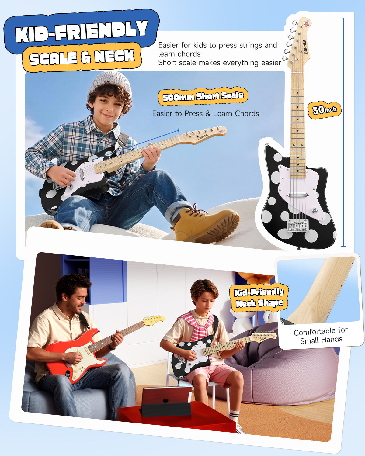 Donner DJM-100 Mono Dot 30 inch Kids Electric Guitar Kit