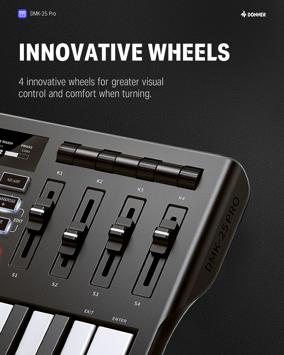 Donner DMK-25 PRO MIDI Keyboard Controller with Personalized Touch Bar, Free Music Production Software/Free 40 Courses-Black/White##