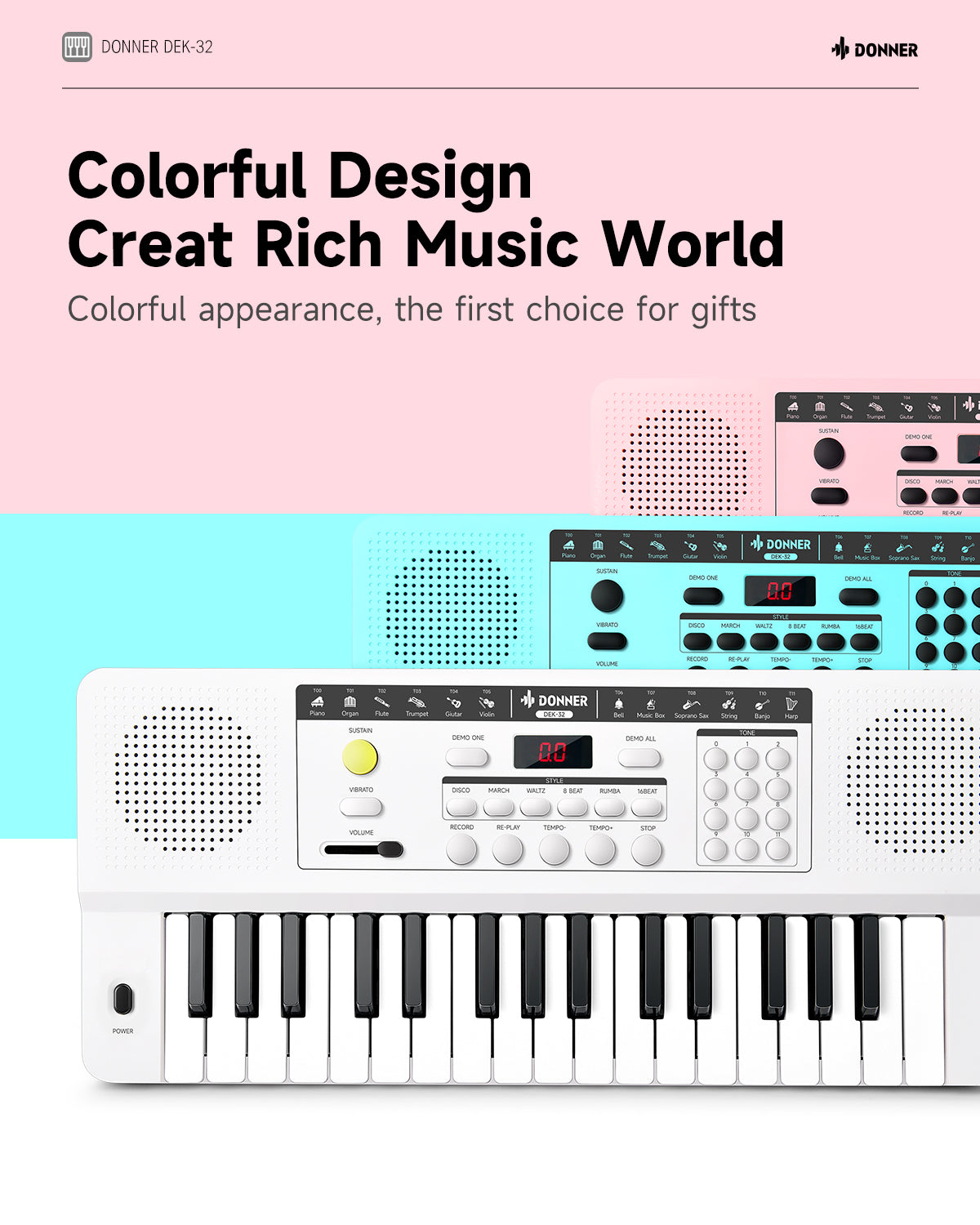 Donner DEK-32 32 keys Electronic Keyboard-Cyan##