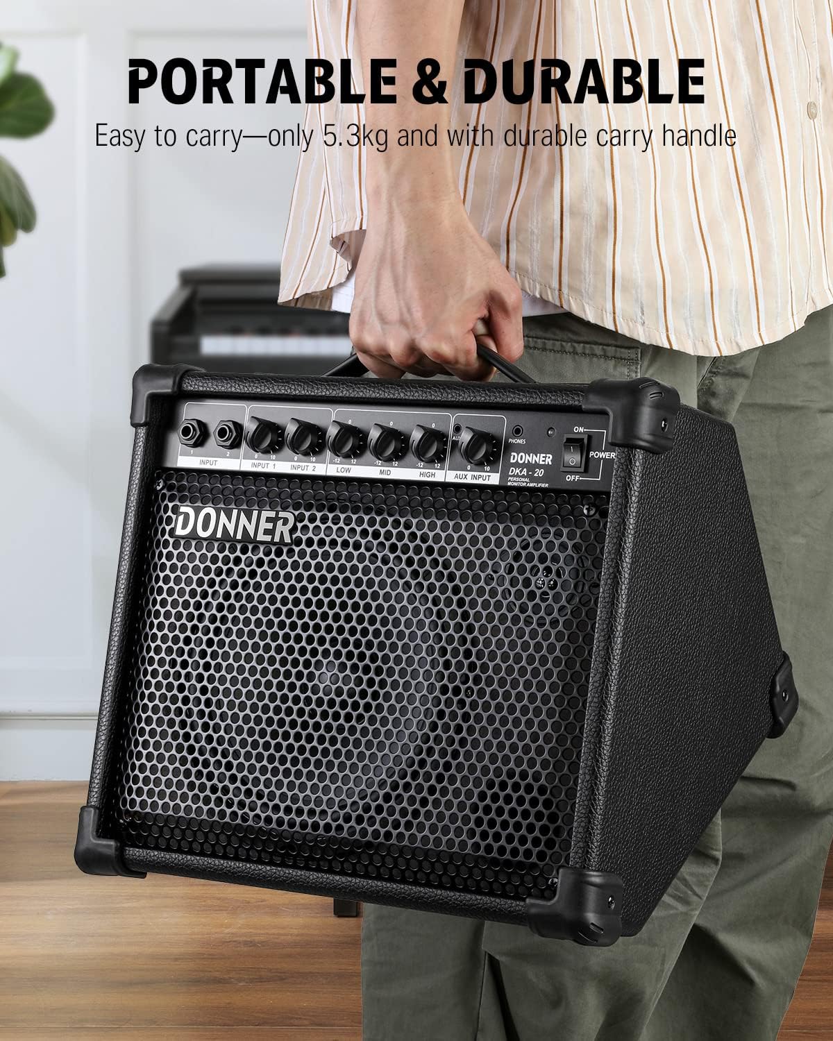 Donner DKA-20 20 Watt Amplifier for Keyboard and Bass and Guitar and Electronic Drum and Speaker