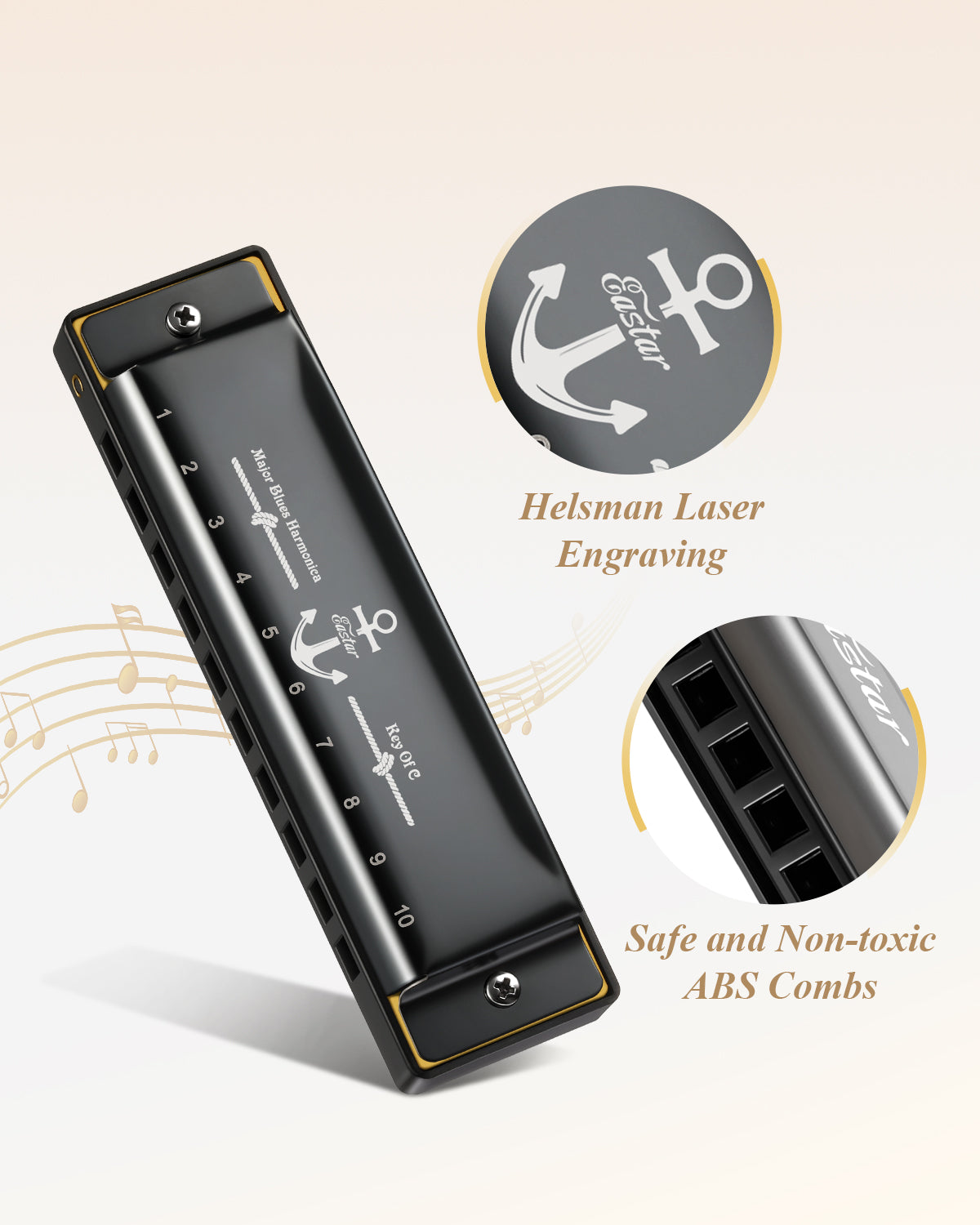 Eastar Major Advanced 10-Hole C Blues Harmonica Black