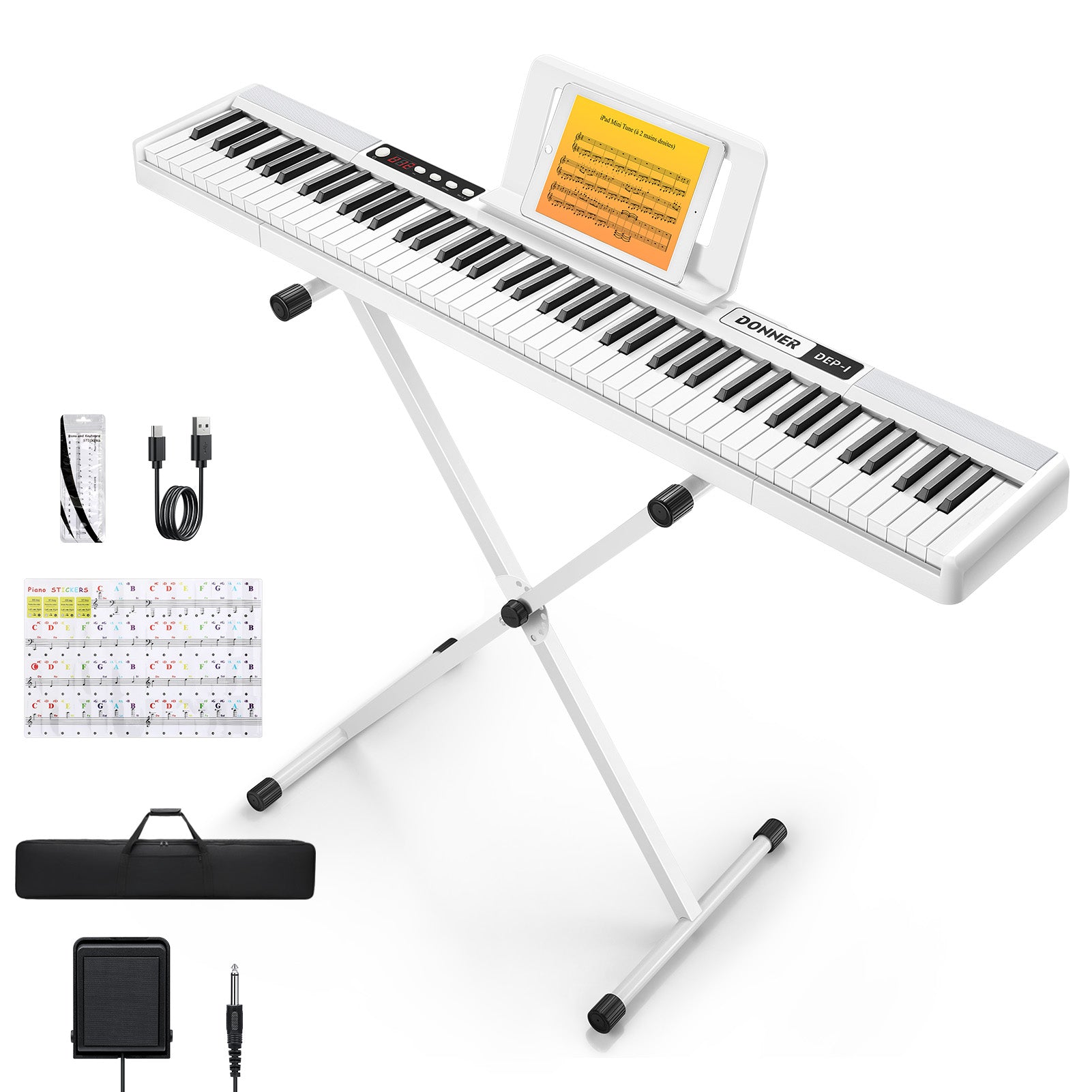 Donner DEP-1 Portable Digital Piano-White with stand