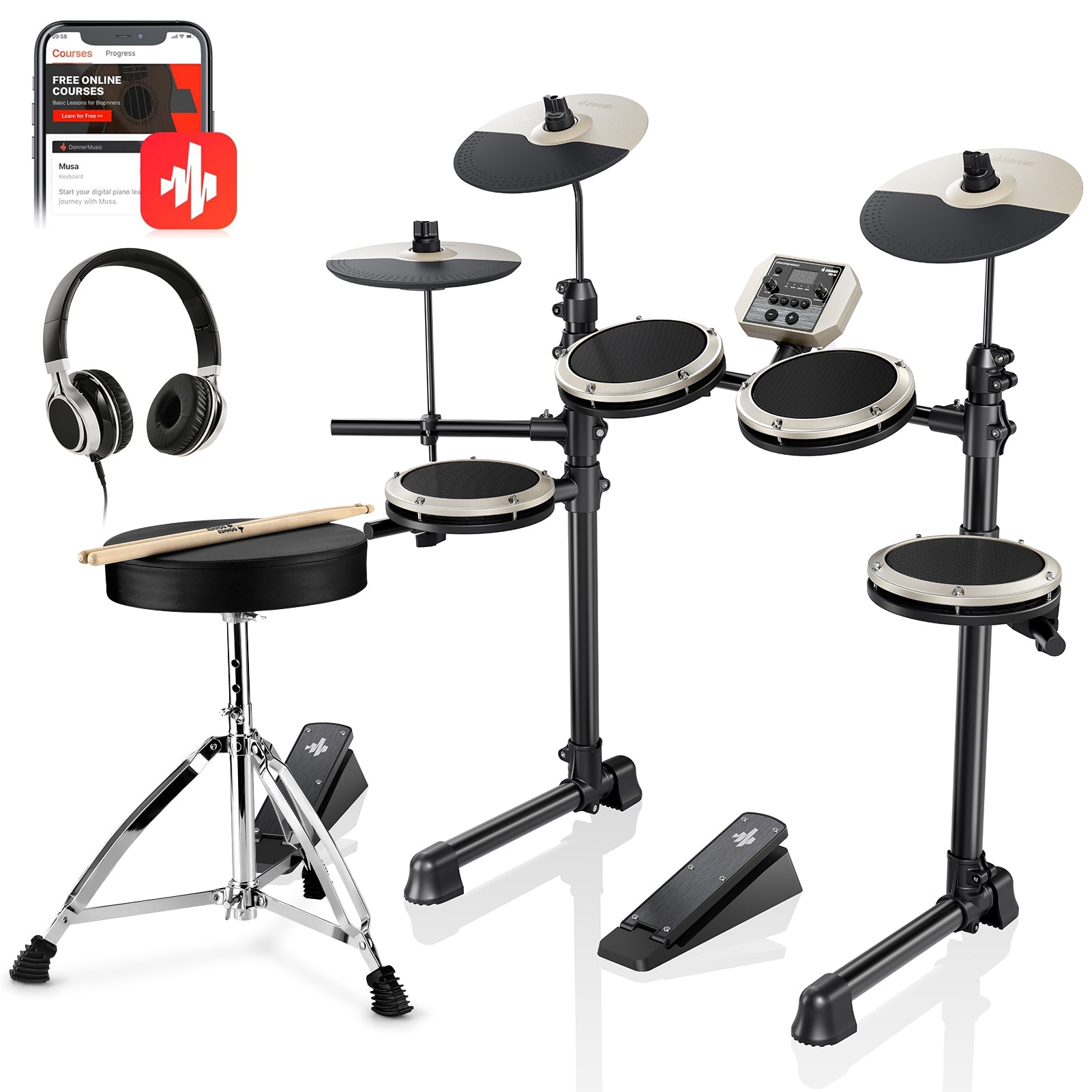 Donner DED-80 Budget Electronic Drum Kit-White##