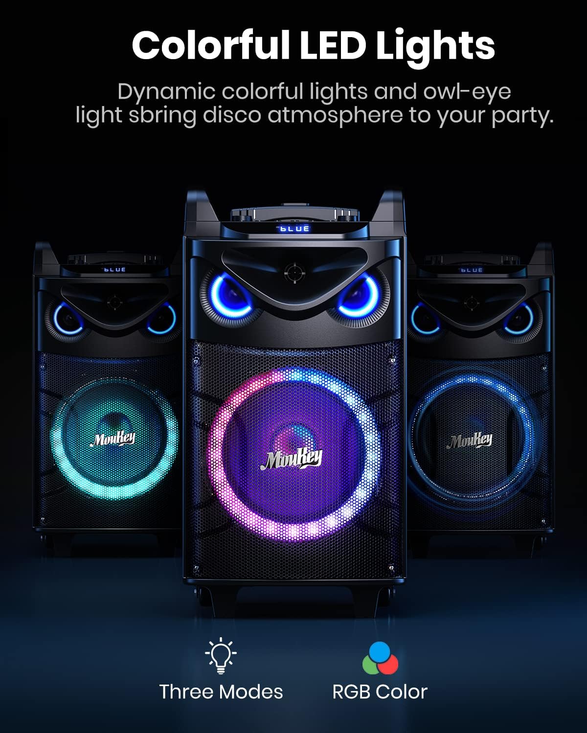 Moukey 10" Woofer Portable PA Karaoke Machine with Bluetooth Speaker and 2 Wireless Microphones