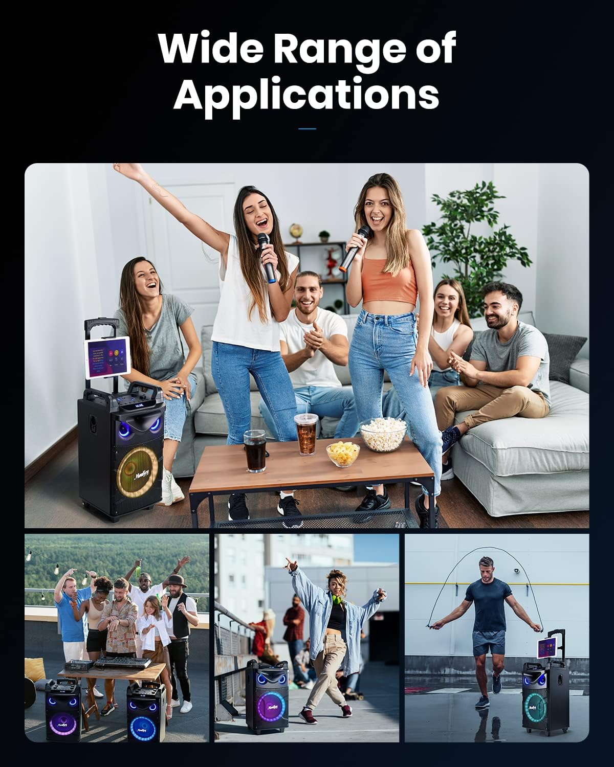 Moukey 10" Woofer Portable PA Karaoke Machine with Bluetooth Speaker and 2 Wireless Microphones