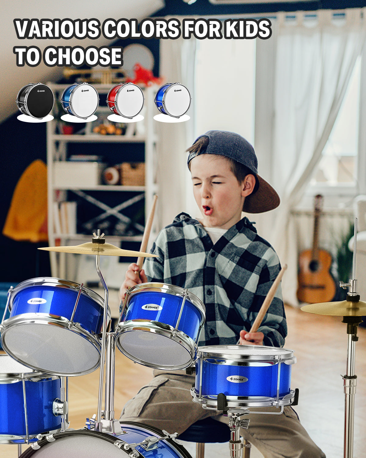 Donner Kids Drum Sets for Beginners,14 inch 5-Piece Junior Drum Kit, with Adjustable Throne, Cymbal, Hi-Hat, Pedal & Drumstick