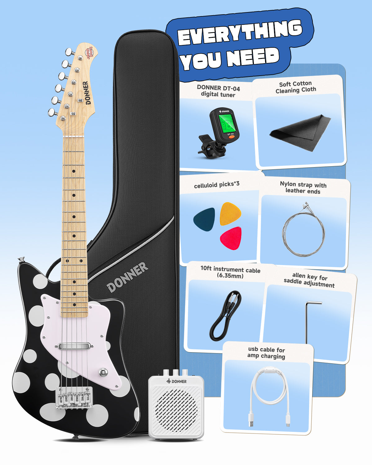 Donner DJM-100 Mono Dot 30 inch Kids Electric Guitar Kit