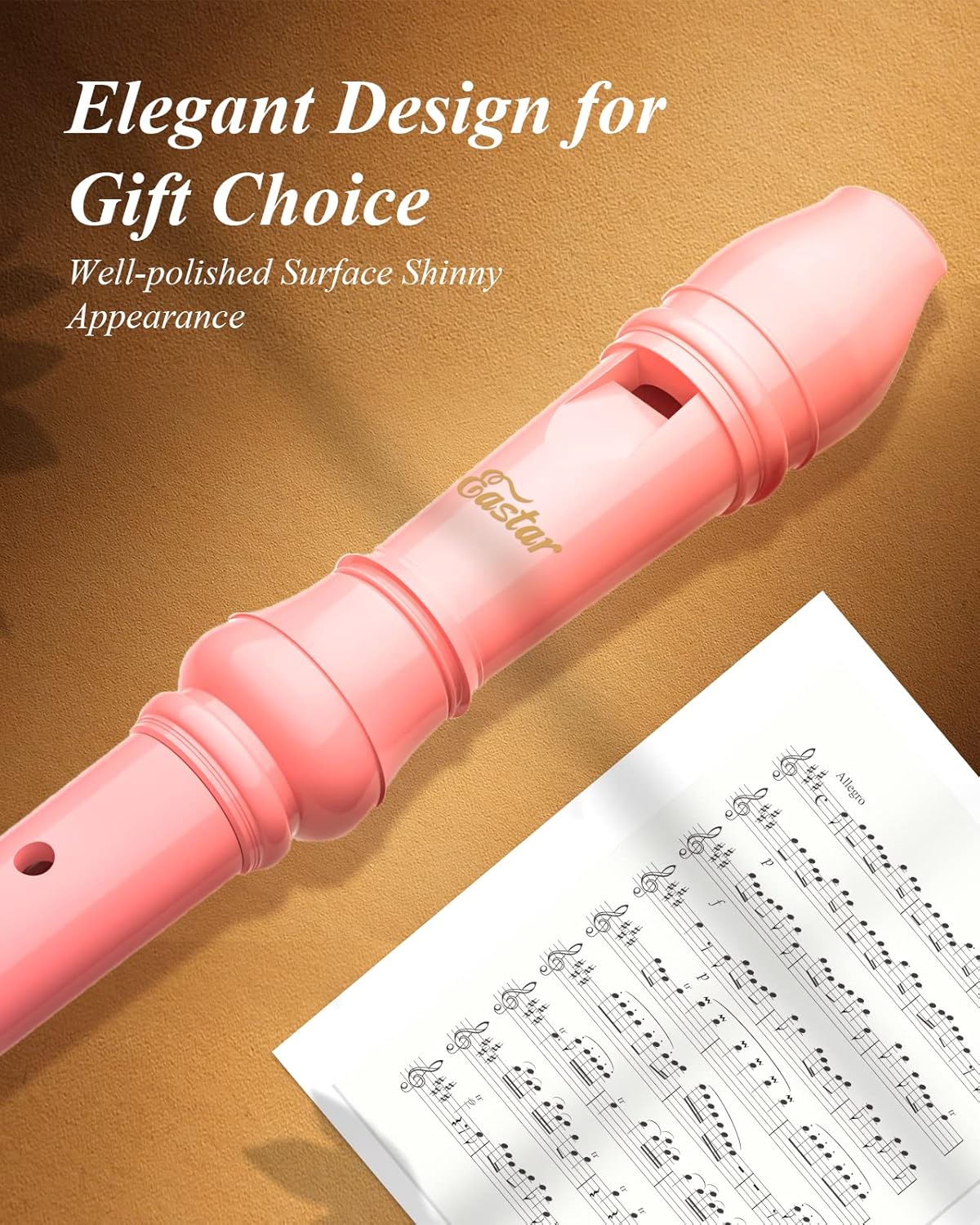 Eastar Soprano Recorder Instrument for Kids Beginners, German Fingering C Key Recorder Instrument 3 Piece with Cleaning Kit, Thumb Rest, Cotton Bag, Fingering Chart, ERS-21GB, School-Approved-Pink##