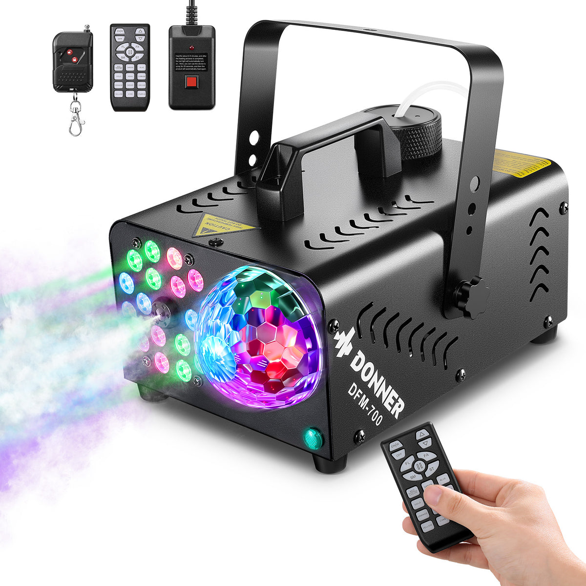 Donner Fog Machine with Disco Ball, 1000W, 4000 CFM, 18 RGB LED Lights Halloween Smoke Machine for Party, DFM-700
