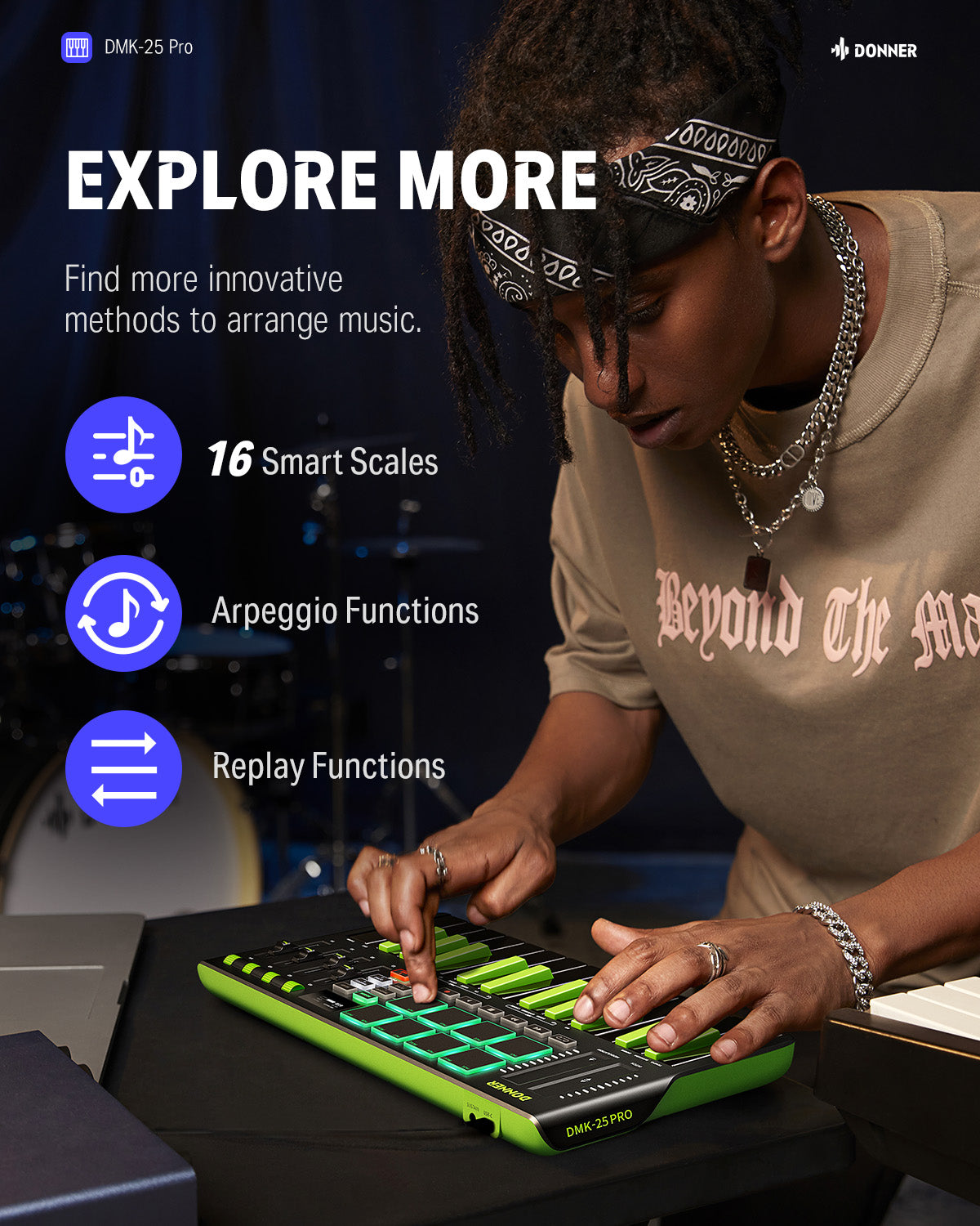 Donner DMK-25 PRO MIDI Keyboard-Green##