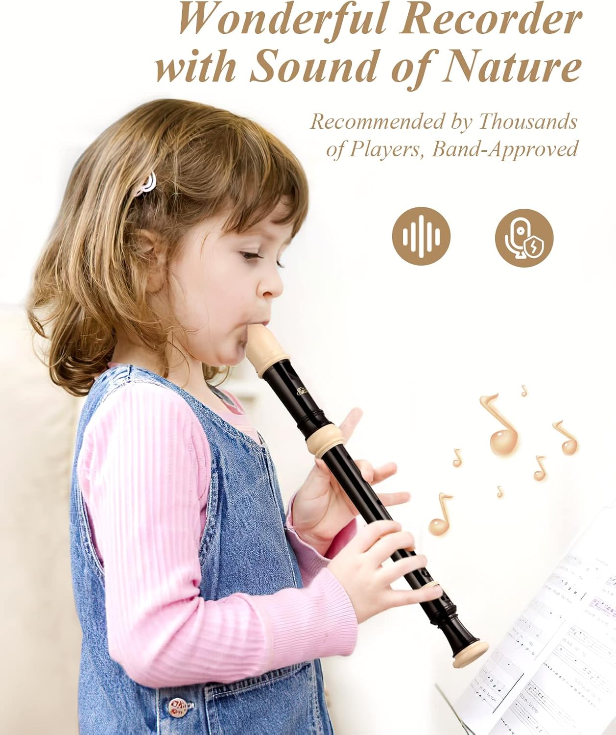 Eastar Soprano Recorder Instrument for Kids Beginner, Baroque Fingering C Key Recorder Instrument 3 Piece with Cleaning Kit, Thumb Rest, Cotton Bag, Fingering Chart,School-Approved-Brown##