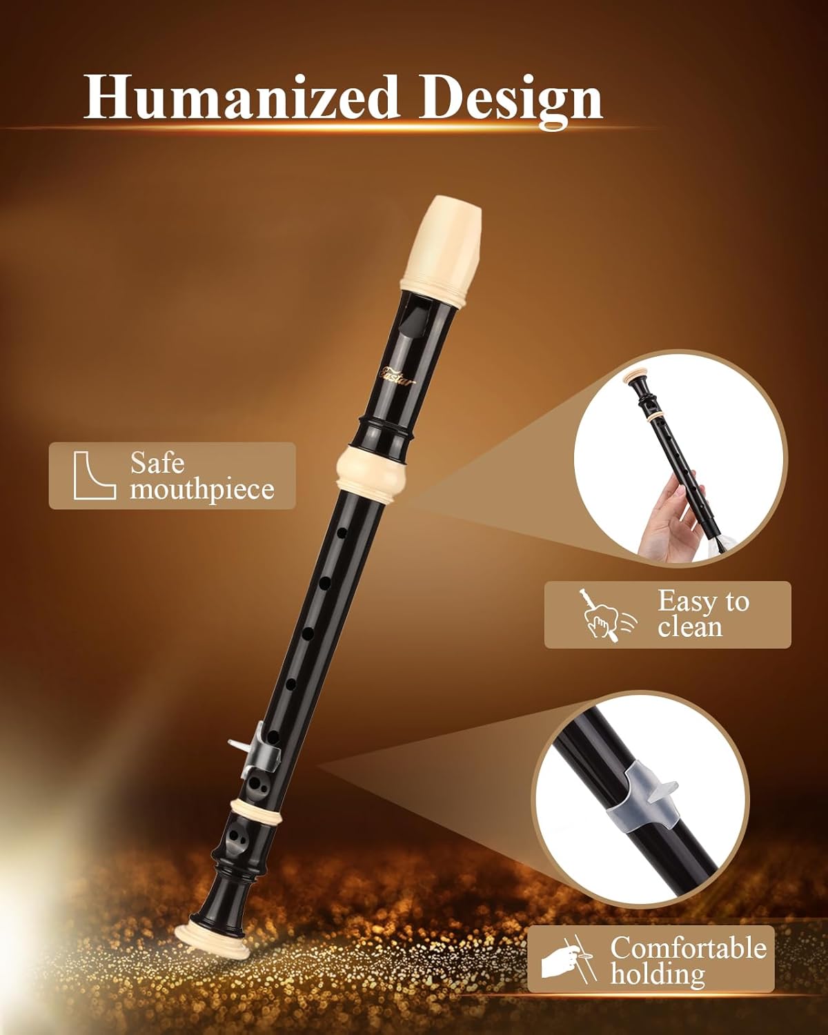 Eastar Soprano Recorder Instrument for Kids Beginner, Baroque Fingering C Key Recorder Instrument 3 Piece with Cleaning Kit, Thumb Rest, Cotton Bag, Fingering Chart,School-Approved-Brown##