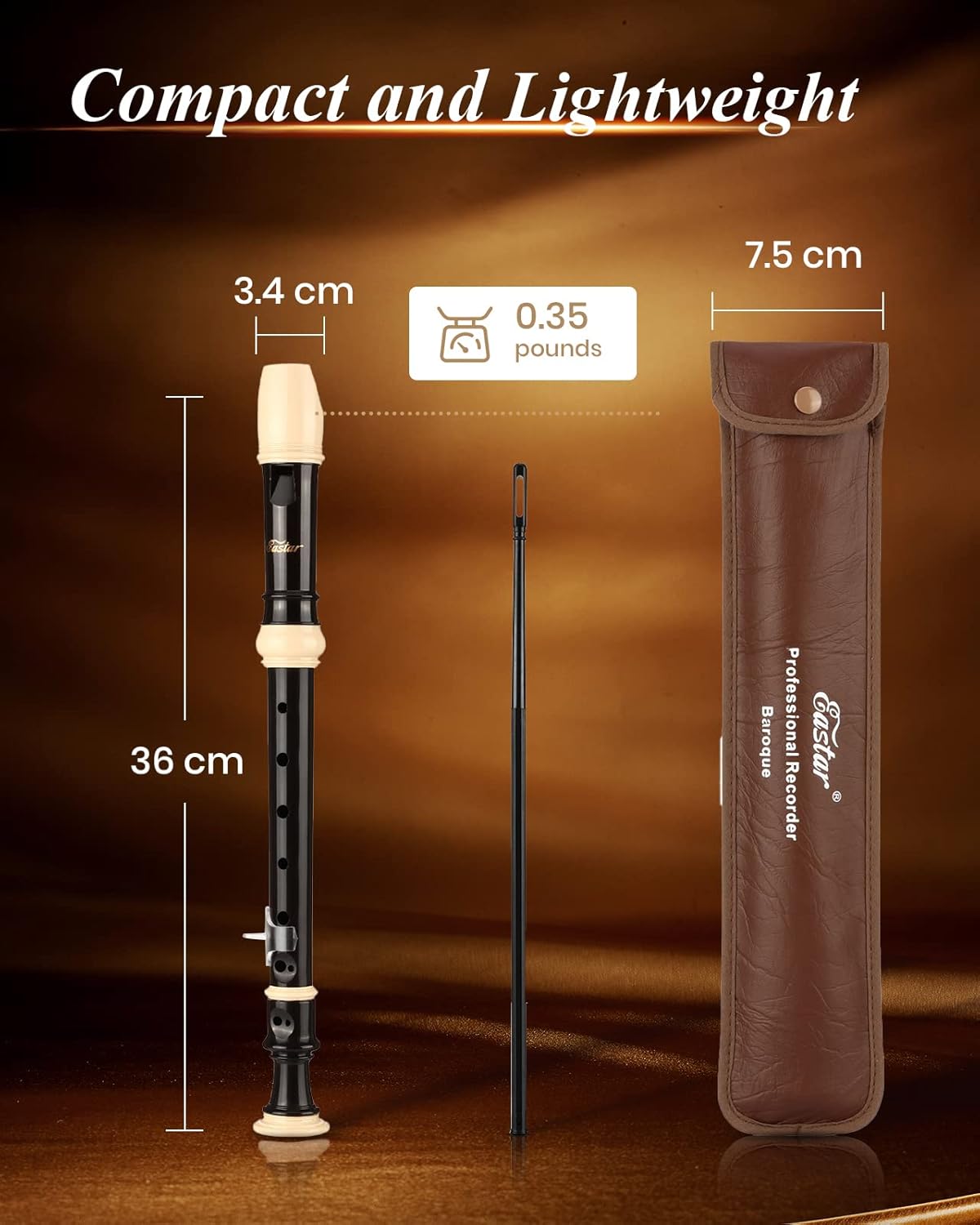 Eastar Soprano Recorder Instrument for Kids Beginner, Baroque Fingering C Key Recorder Instrument 3 Piece with Cleaning Kit, Thumb Rest, Cotton Bag, Fingering Chart,School-Approved-Brown##